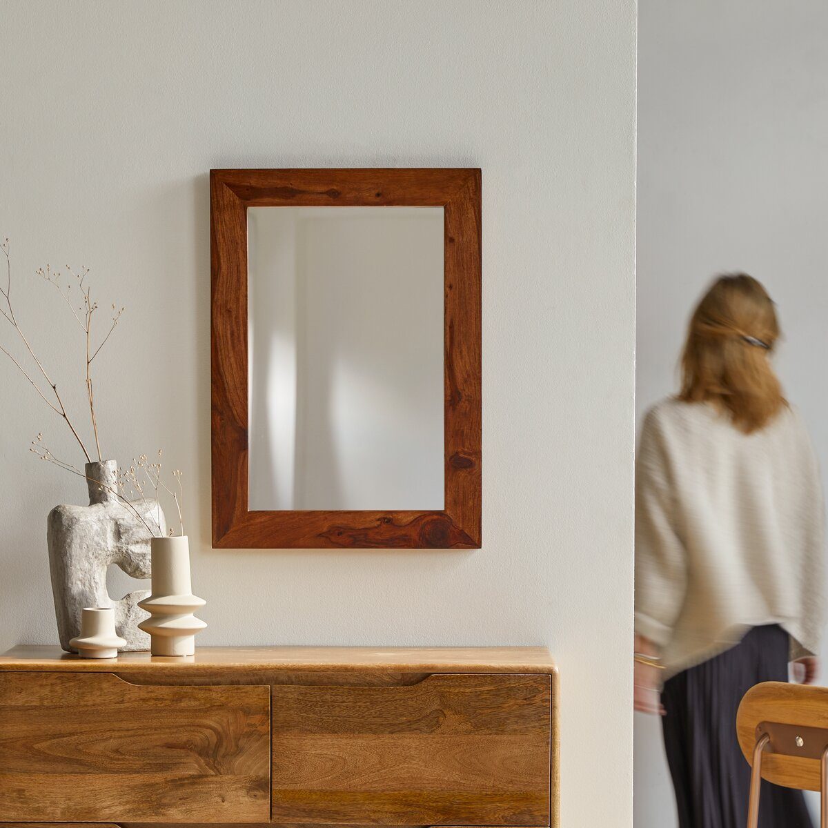 Tikamoon Spiegel Deko-Spiegel aus massivem Palisanderholz 70x50 cm