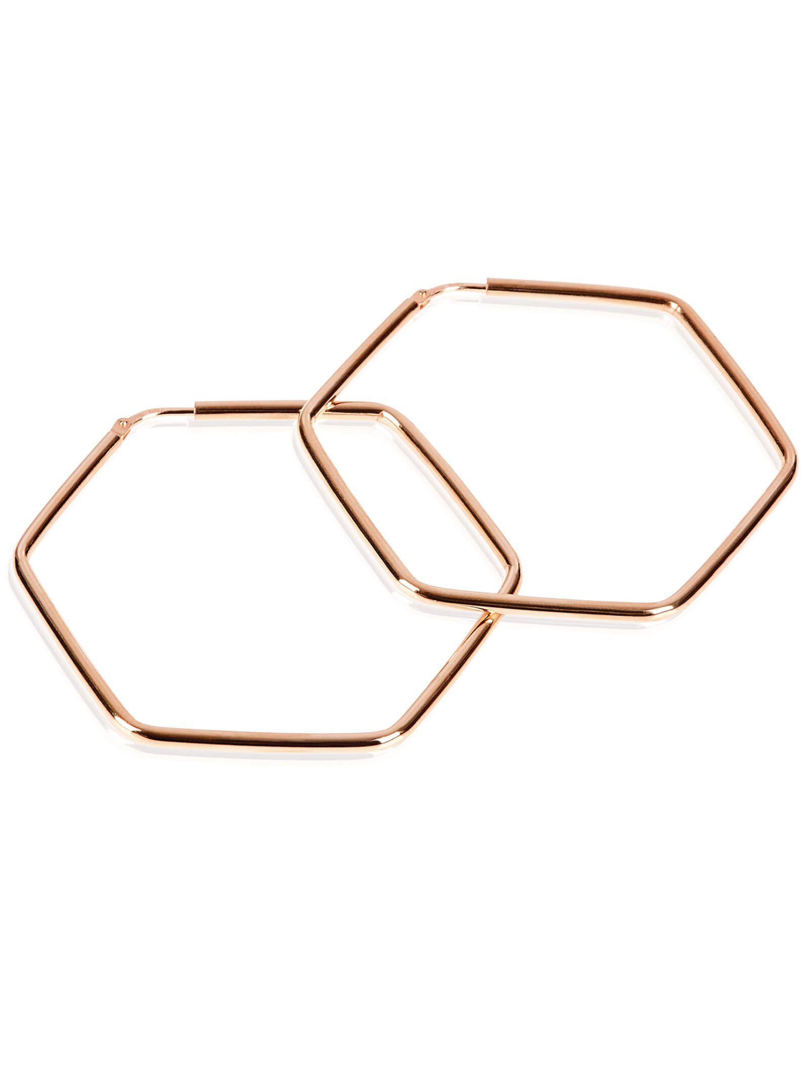 modabilé Paar Creolen HEXAGON Kreolen Sechseck, Damen Ohrringe 50mm, Roségold Vergoldet, 925 Sterling Silber, eckig