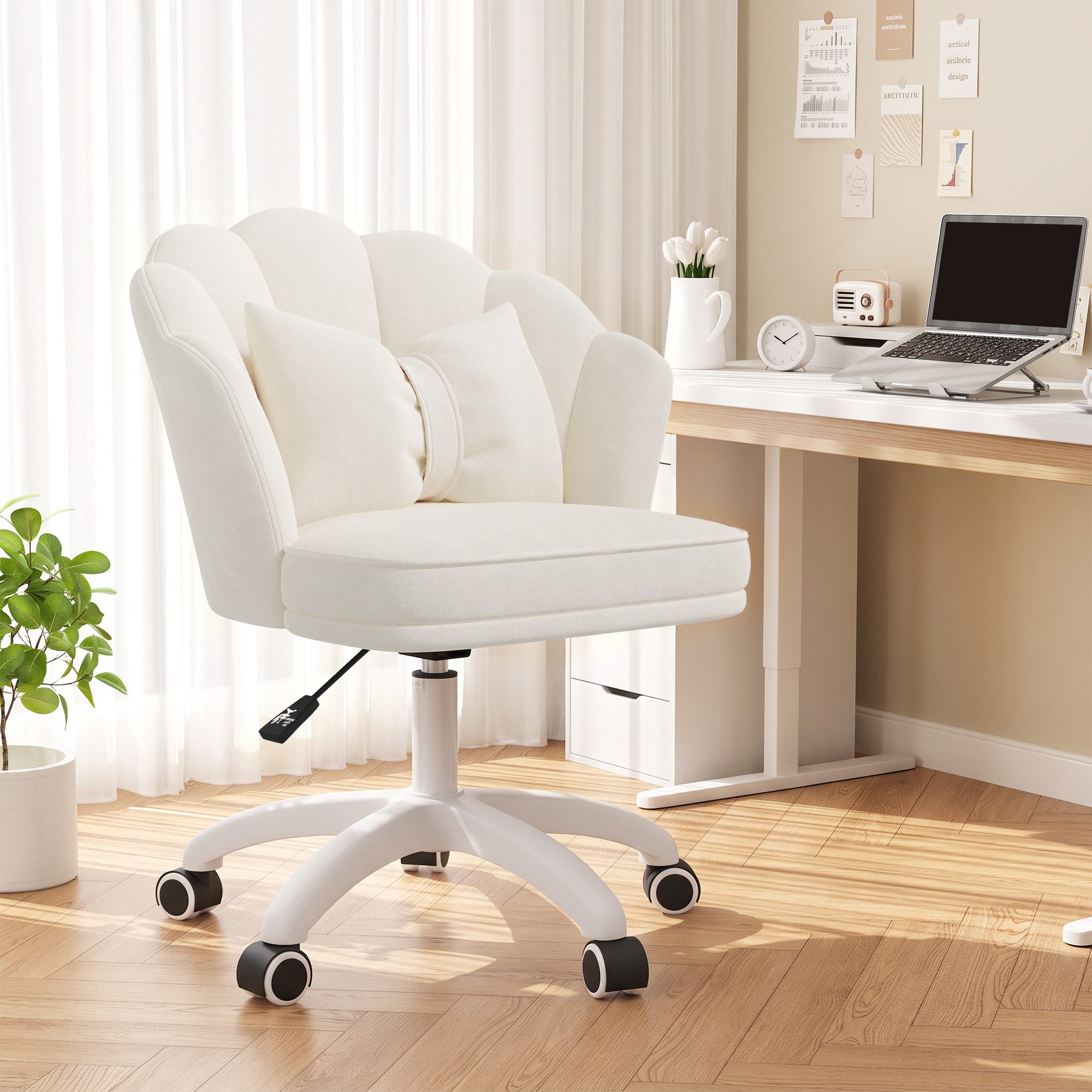HawthyHome Bürostuhl mit Kissen, Samt-Polsterstuhl, 360° drehbarer, Beige (1 St), 360° drehbare Rollen