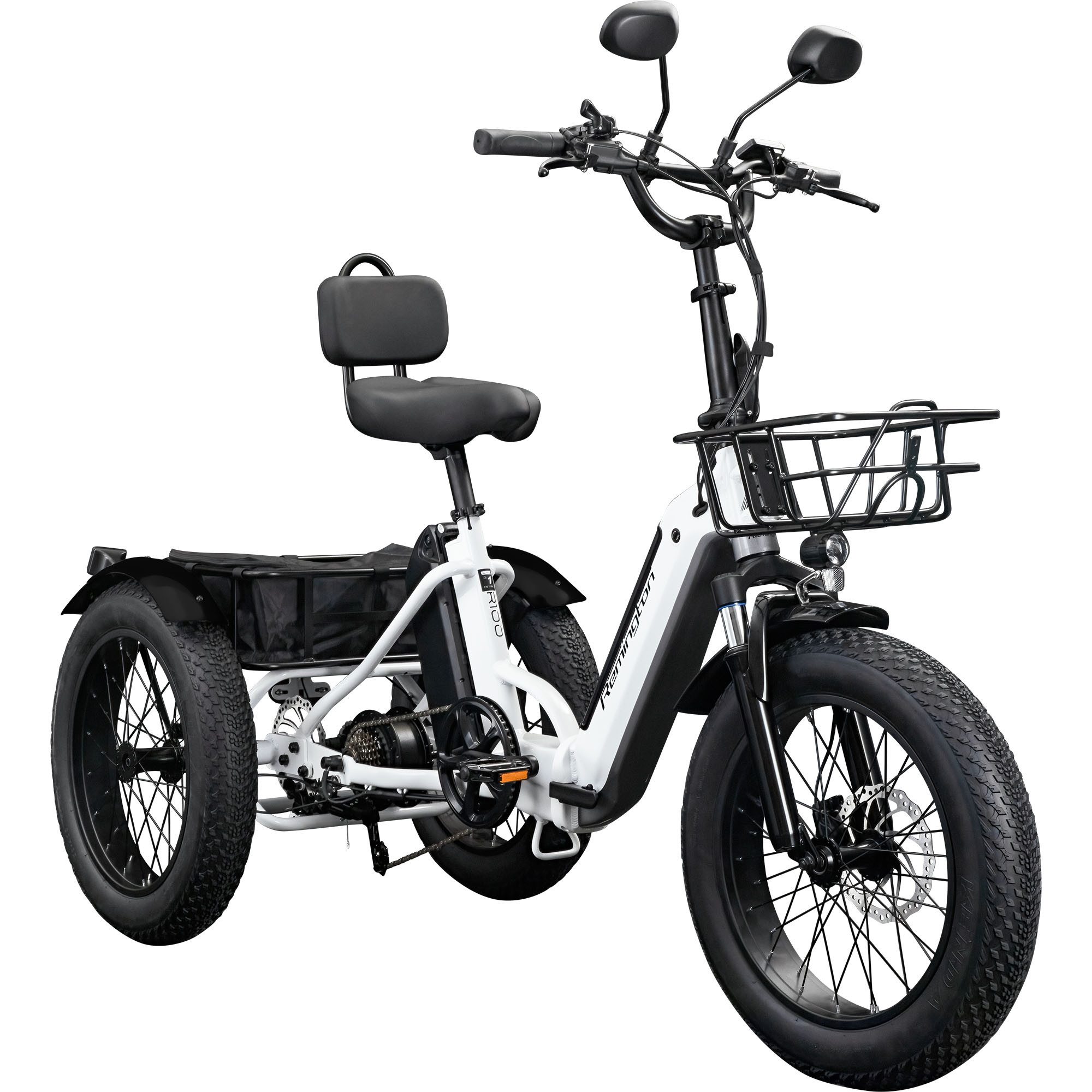 Remington E-Bike Dreirad R100, 7 Gang Shimano TY300 Schaltwerk, Kettenschaltung, Heckmotor, 468 Wh, E Bike Elektro Dreirad 20 Zoll Elektrodreirad 2 Akkus 120km