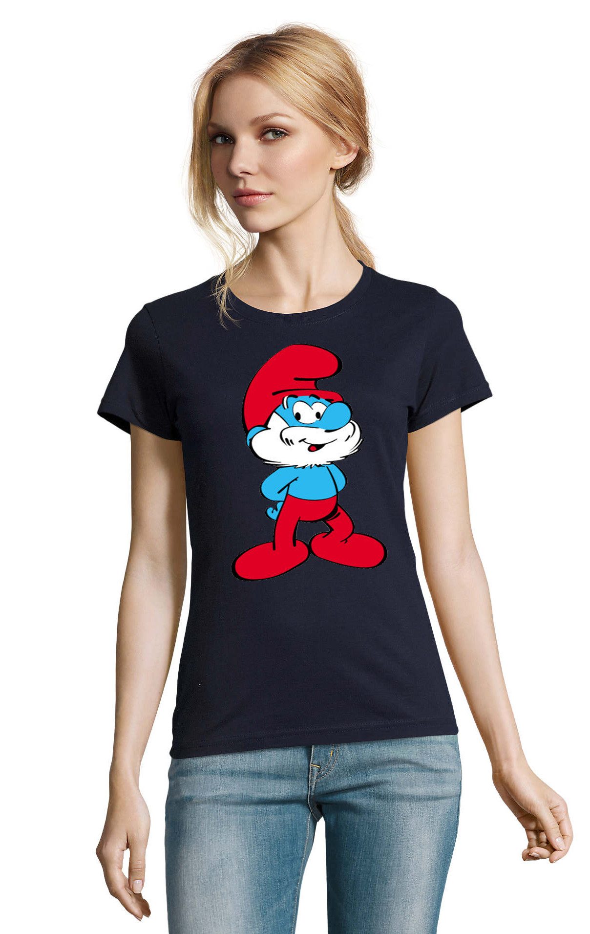 T-Shirt PapaSchlumpf Damen T-Shirt Cartoon Print Retro Comic Rundhals Tee