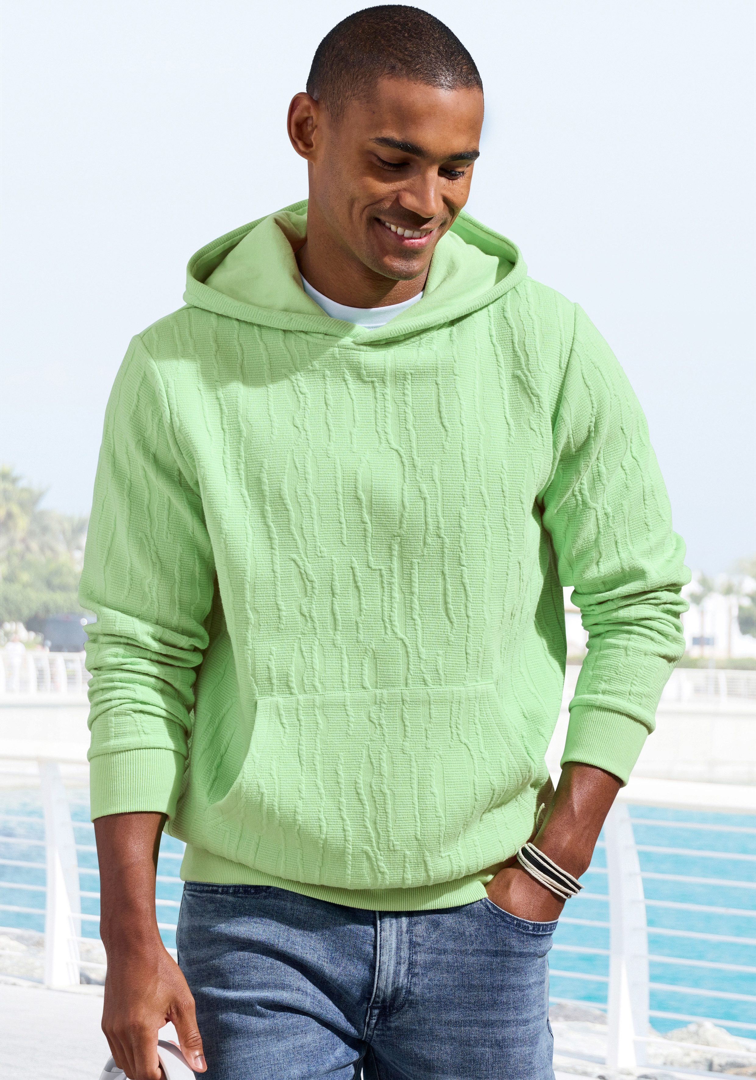 John Devin Hoodie - Struktur Sweat mit Kapuze innen angeraute Sweatware mit besonderer Struktur-Optik