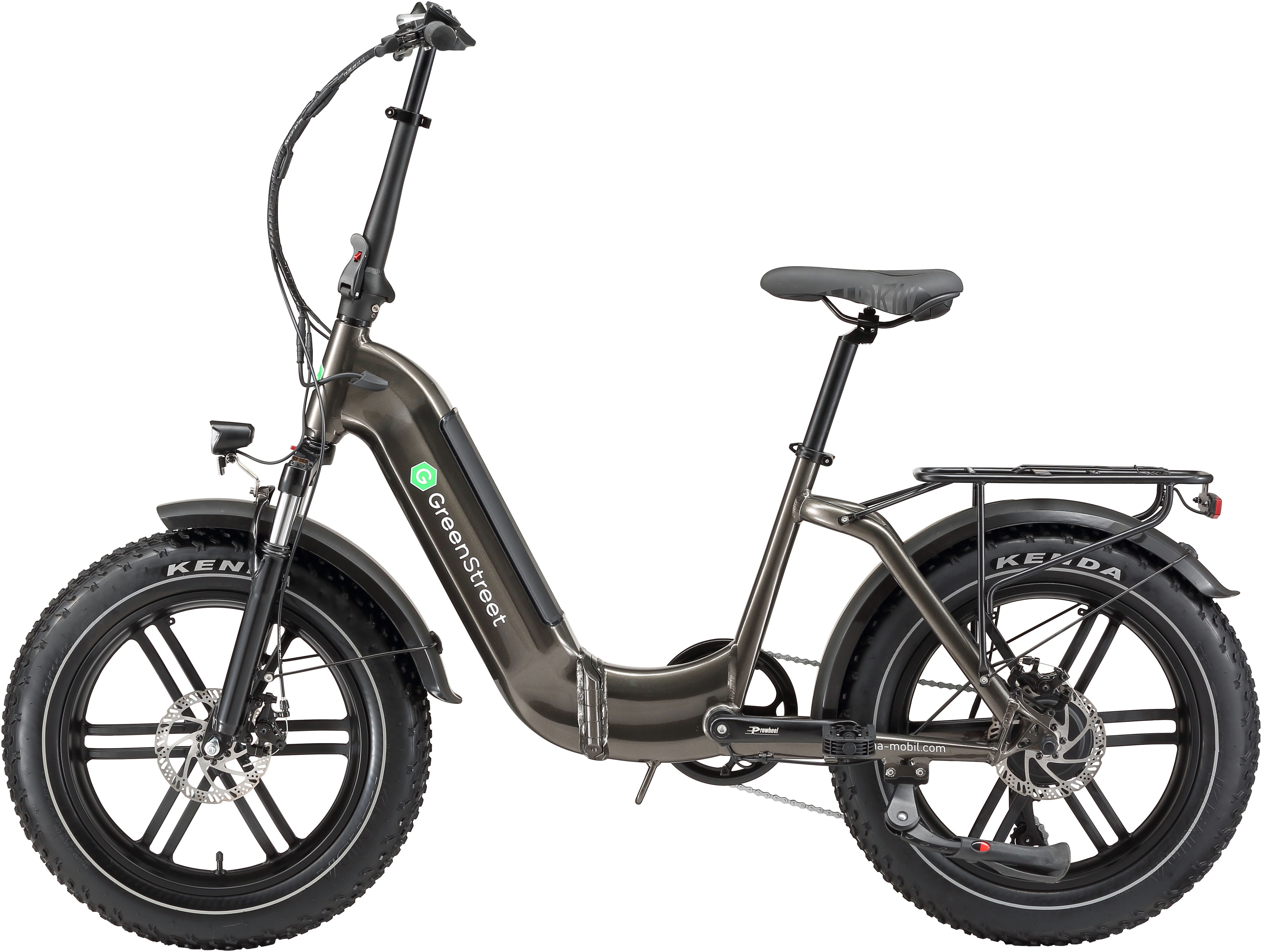 GreenStreet E-Bike Klapprad Tiefeinsteiger Klapprad GS5, 7 Gang Shimano, Kettenschaltung, Heckmotor, 360 Wh, (Set, 2 tlg., mit Akku-Ladegeräte, Fat Tires), Pedelec, Elektrofahrrad für Damen u. Herren