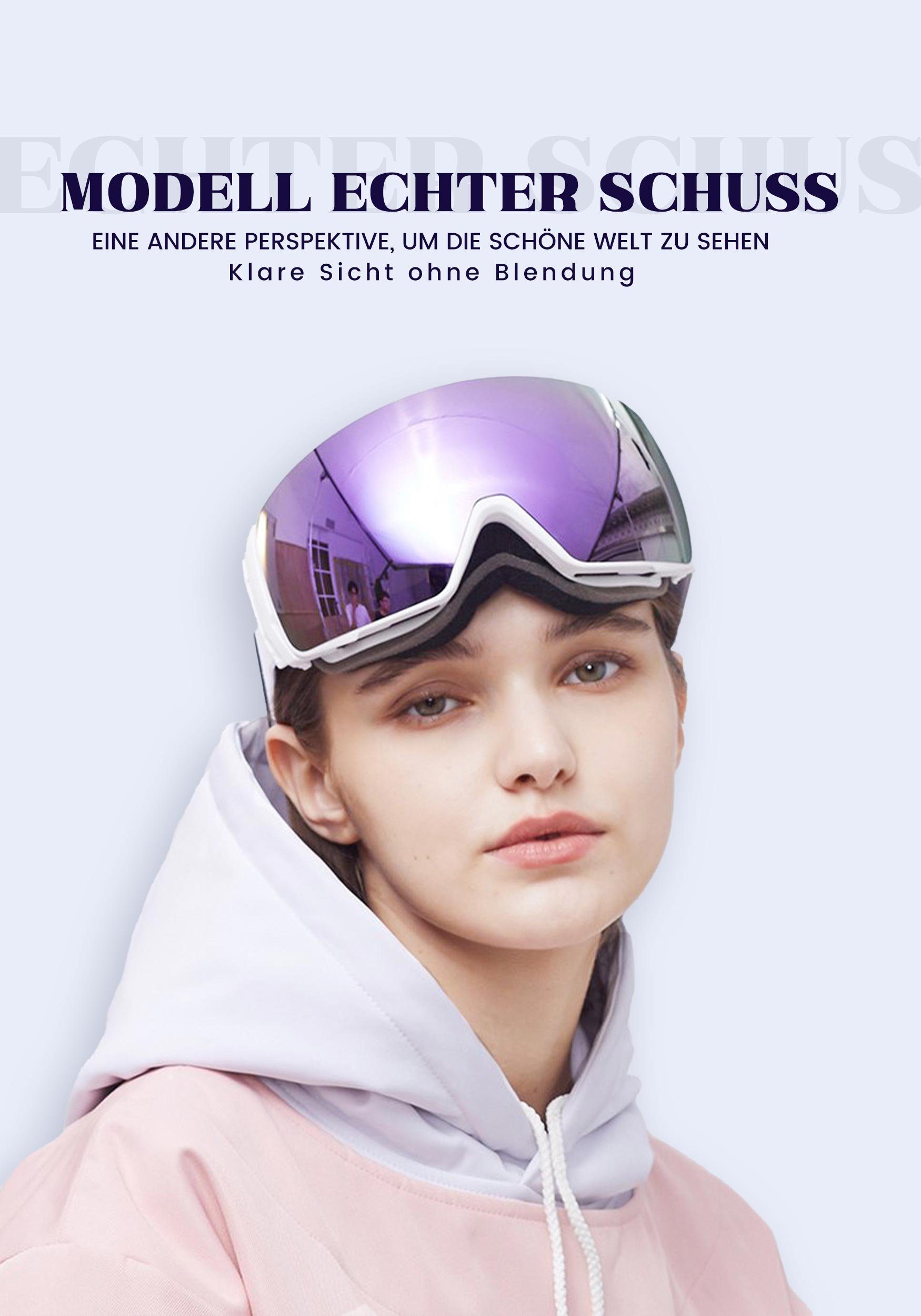 MAGICSHE UV Rosa Double Spherical Damen Skibrille OTG,Detachable Fog Protection,nti und Layer Skibrille Lenses Lens für 100% HD Herren, -