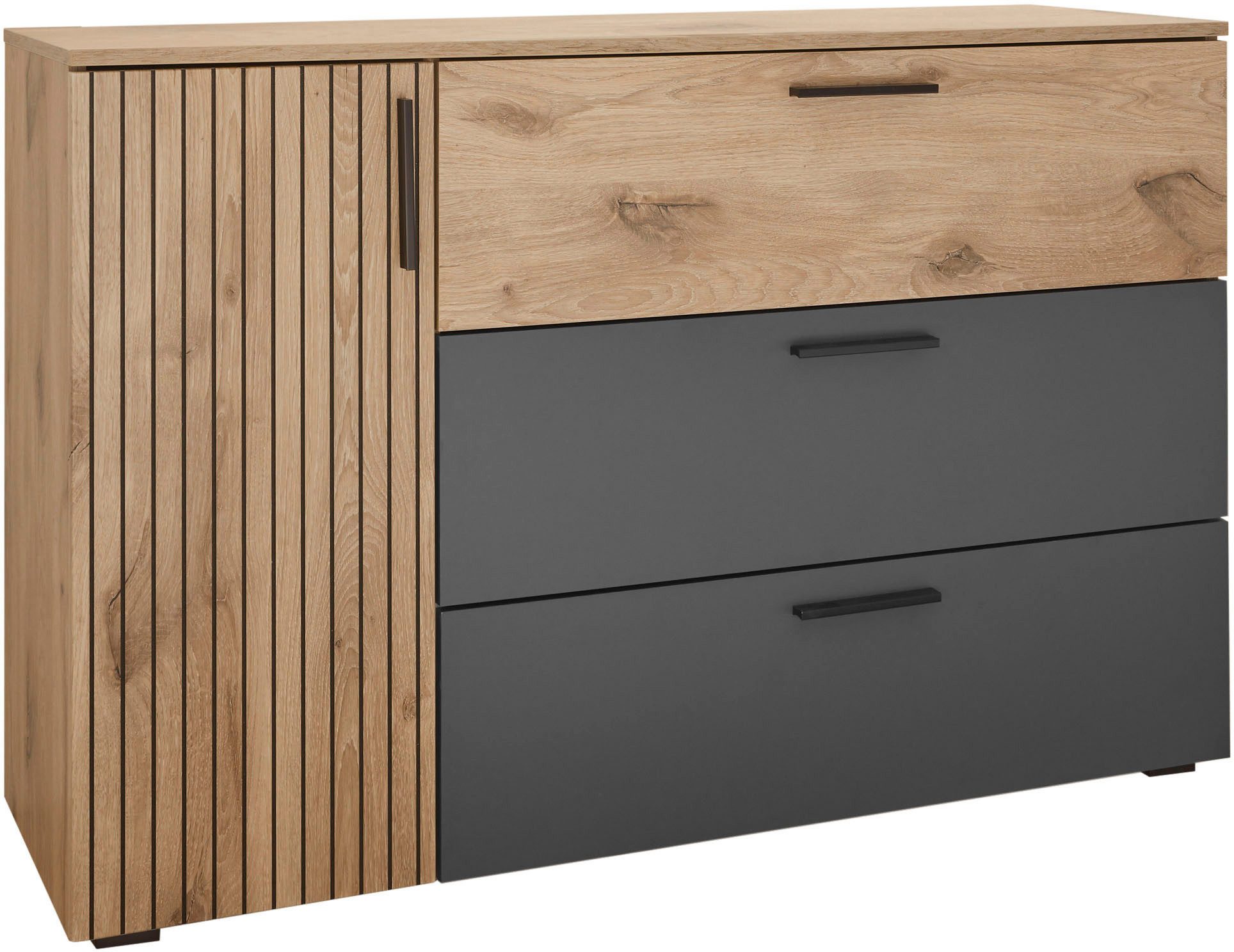 Schlafkontor Kombikommode Daria mit 3 Schubkästen und Rillenoptik