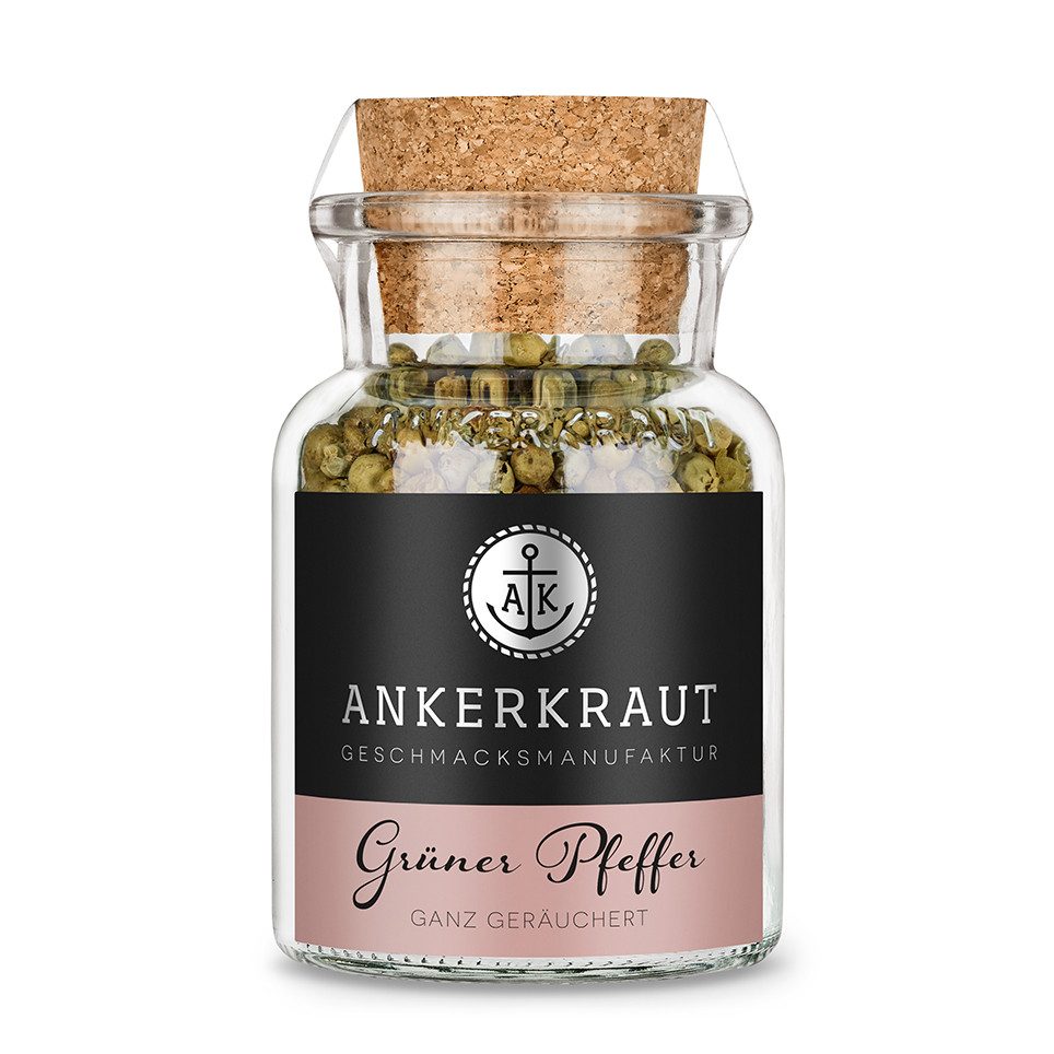 Ankerkraut Gewürz Grüner Pfeffer ganz geräuchert, 25g im Korkenglas, Ankerkraut Grüner Pfeffer ganz geräuchert - Ankerkraut Pfeffer