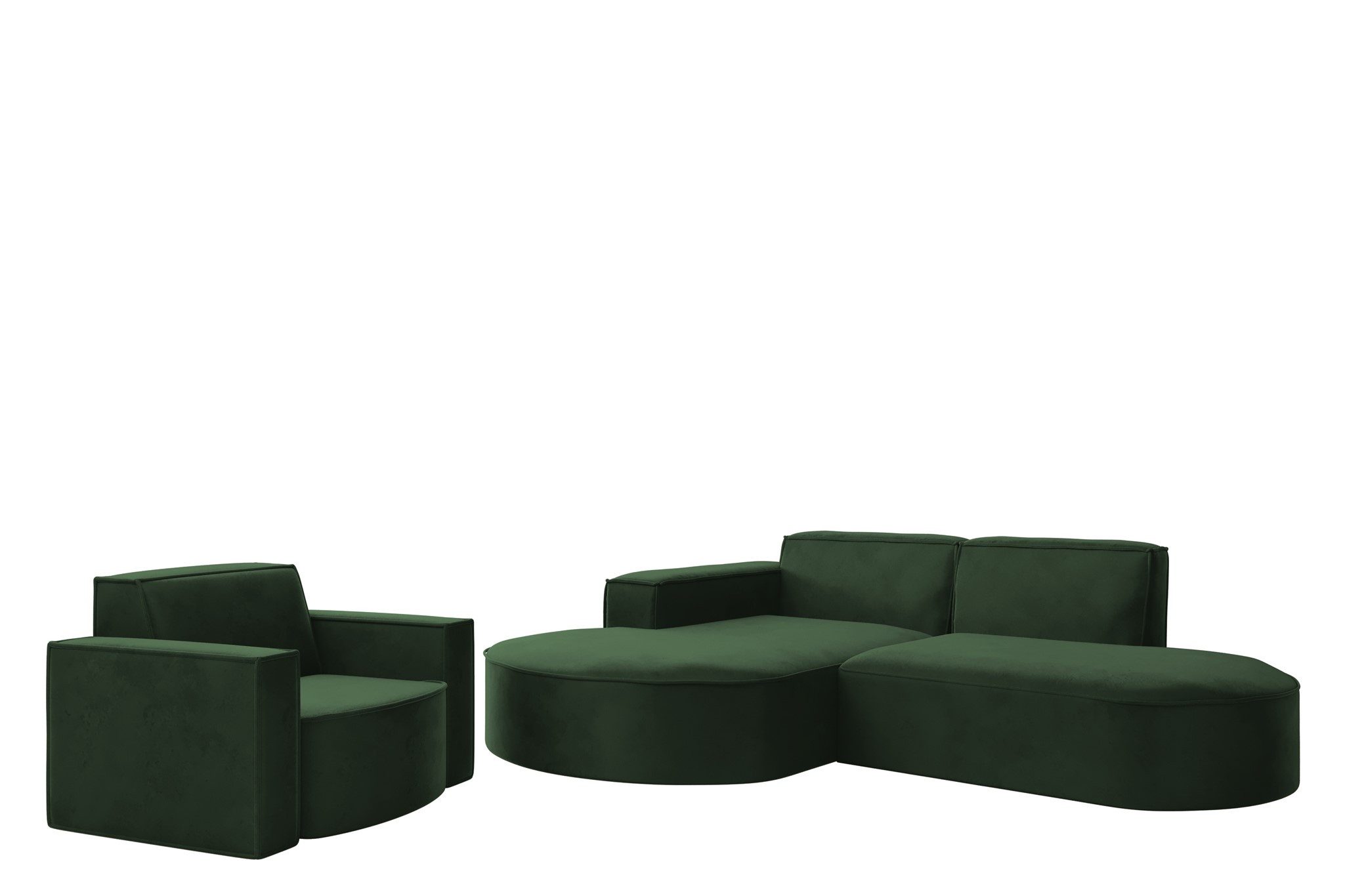 Fun Möbel Polstergarnitur Sofaset Designerecksofa PALMA XS plus Sessel in Stoff Opera Velvet, (Rundumbezug, Ottomane Links oder Rechts)