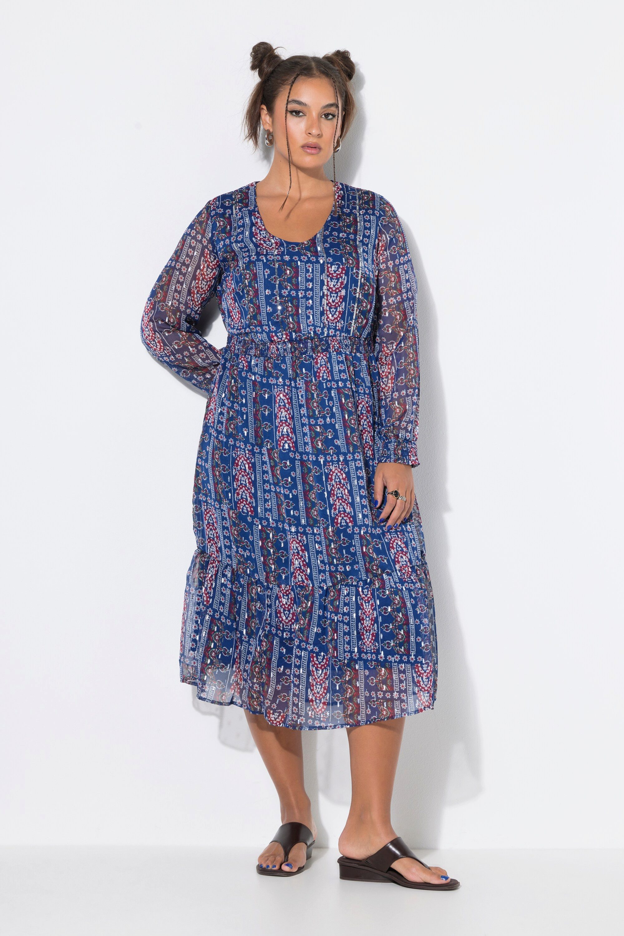 Midikleid Chiffon-Midikleid Patchprint mit Glitzer