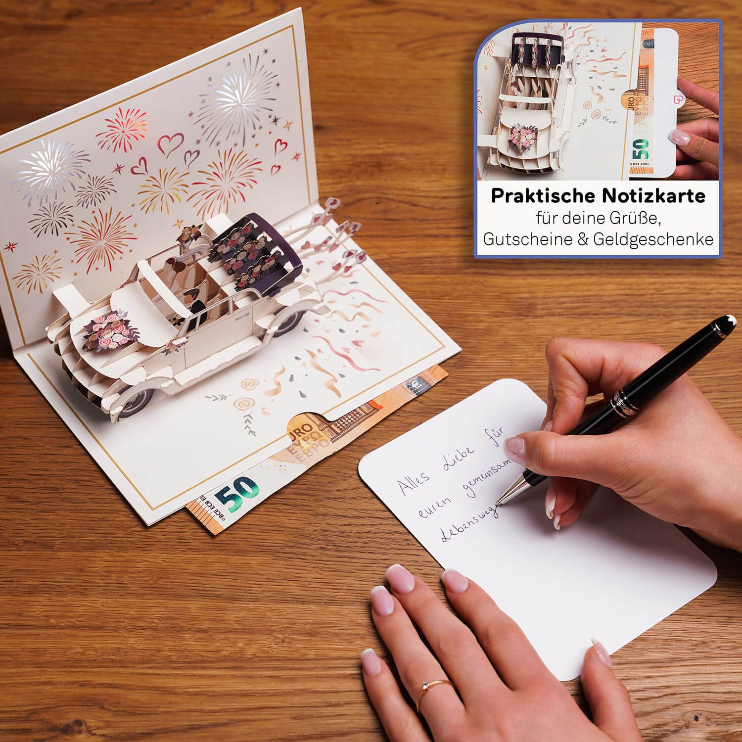 papercrush Hochzeitskarte Hochzeitsauto mit Musik & Licht Pop-Up Karte, Mit Musik & Licht, Handgemacht, Verschenkfertig