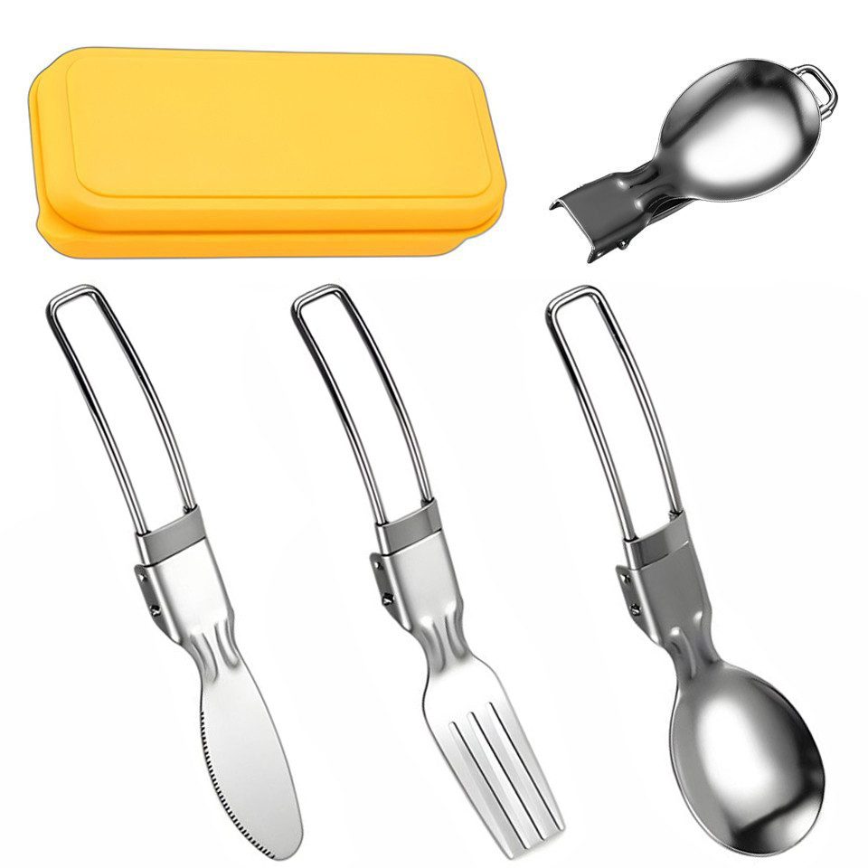 Rhein Beleuchtung Campinglöffel Faltbares Besteck-Set aus 304 Edelstahl, Messer, Gabel, Ложки, Tragbares Campinggeschirr, geeignet für Picknicks, Wandern, Reisen