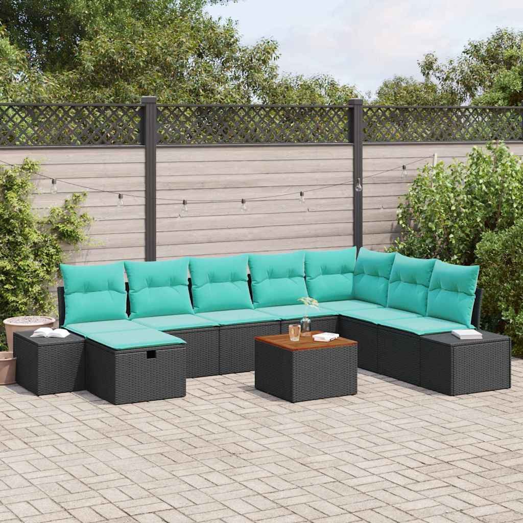 vidaXL Gartenlounge-Set Garten-Sofa-Set 9 Stk. Schwarz Poly Rattan, (9-tlg)