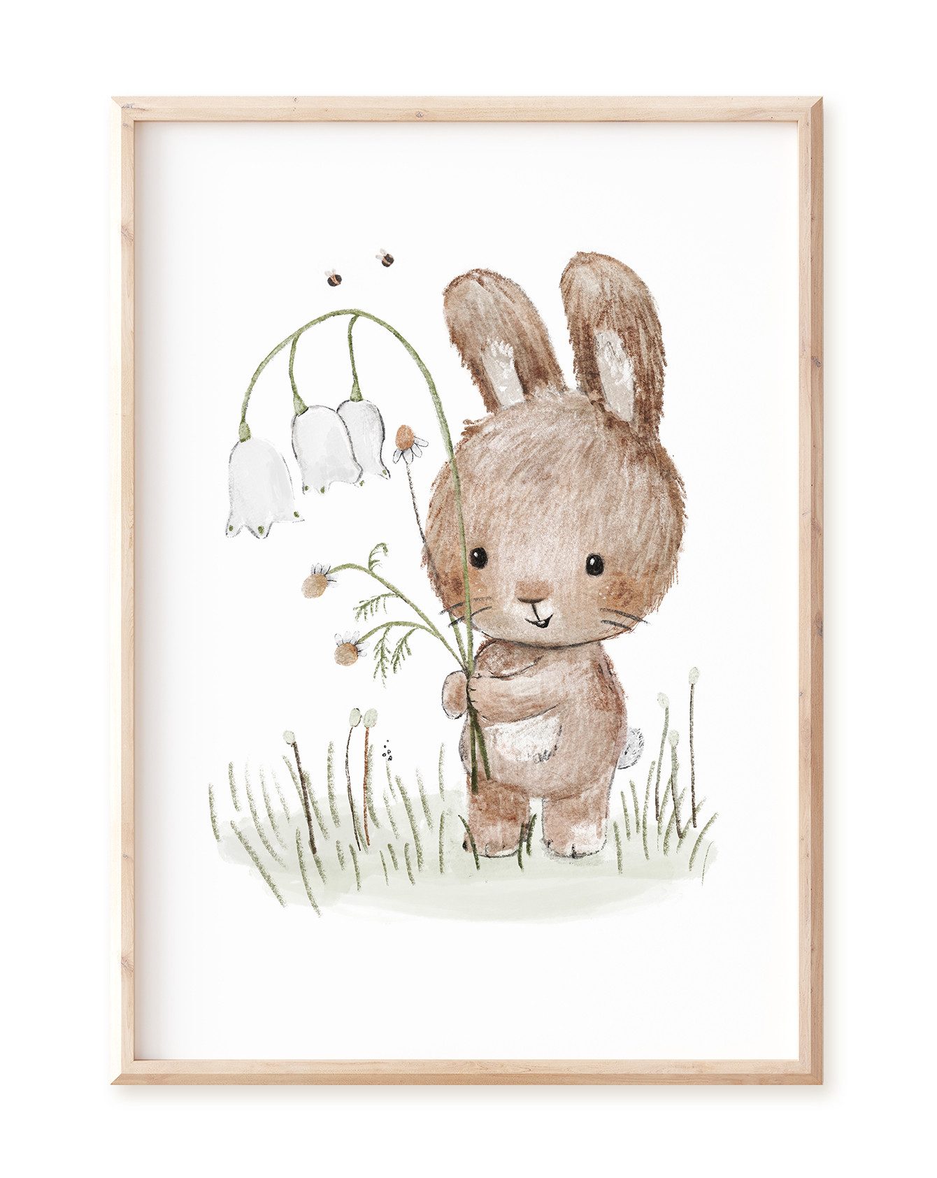 Pipapier Poster Kinderposter "Hase mit Blumen", Kinderzimmerbild, erhältlich in DIN A4 oder A3