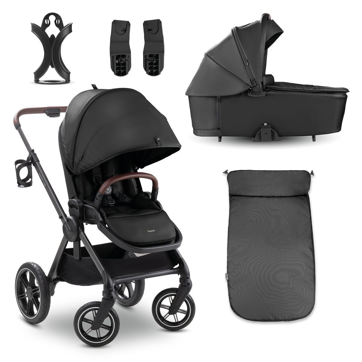 Hauck Kombi-Kinderwagen Comfort N Care Set - Black, 2in1 Kinderwagen Buggy Set mit Babywanne, Sportsitz & Getränkehalter