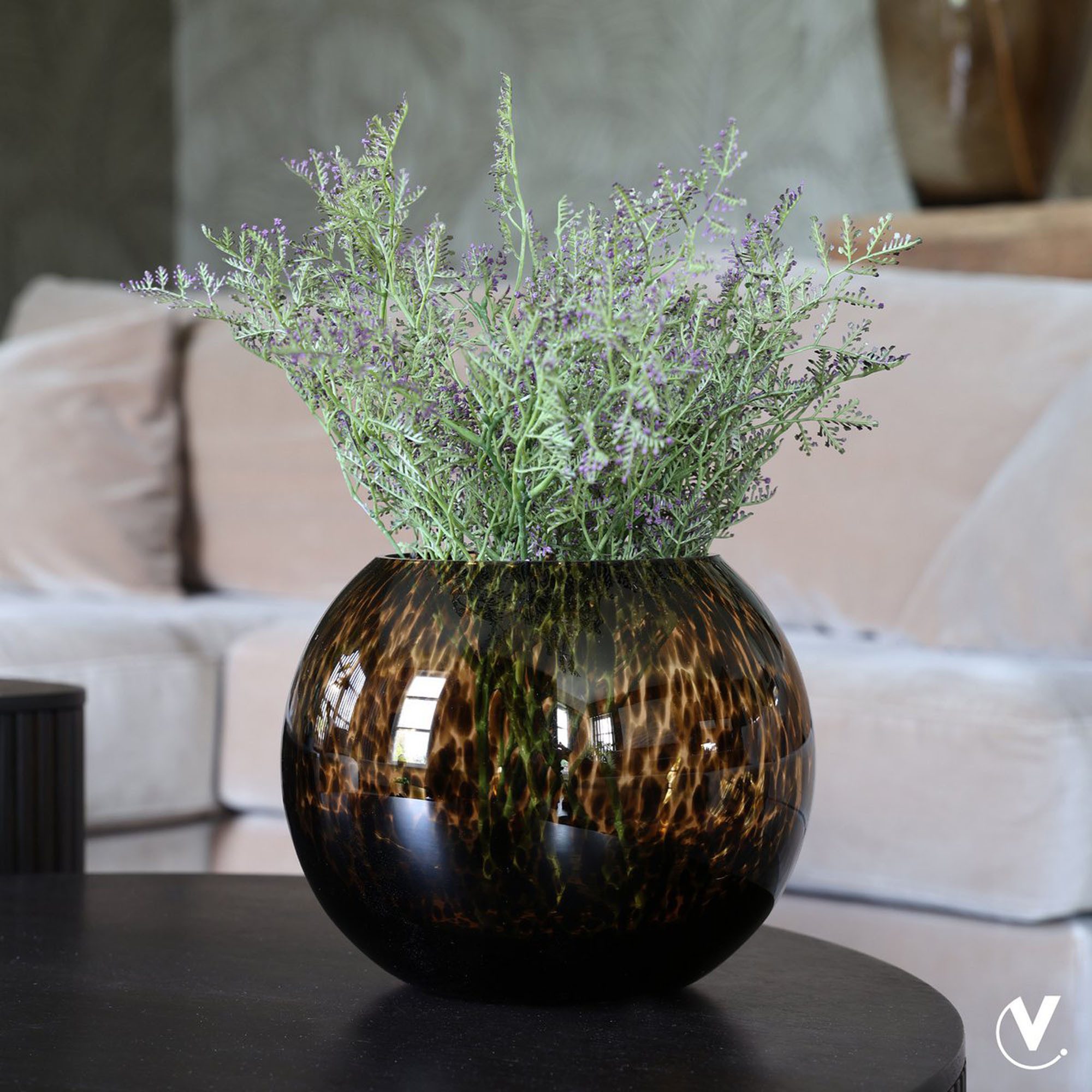 Vase the World Tischvase Glasvase grau braun Glas gefleckt 20 cm Kugelvase mundgeblasen (1 St., 1 Vase), mundgeblasene Vase aus Glas