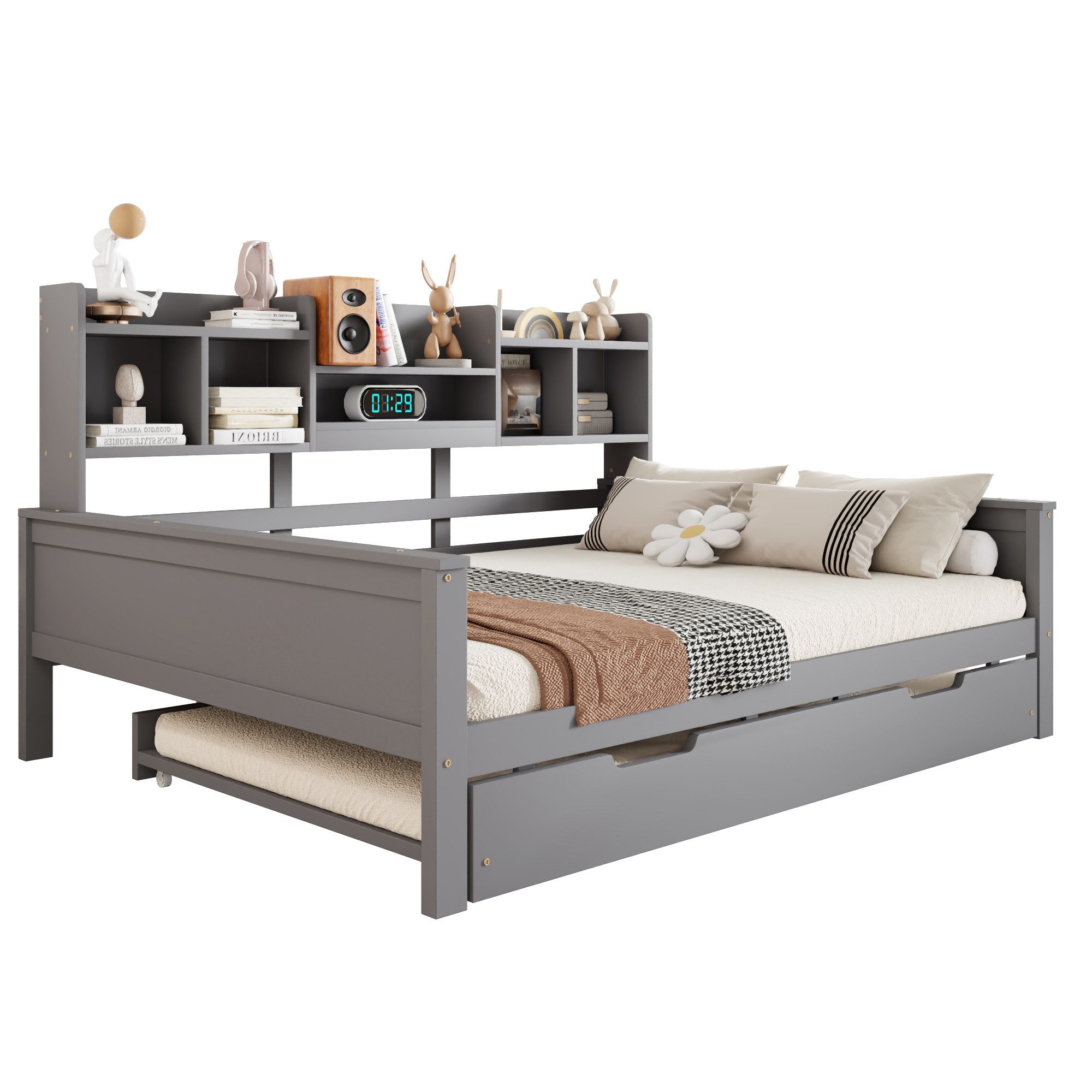 Odikalo Ausziehbett Daybett Schlafsofa Unterbett Massivholz Staufach Lattenrost 90/140 cm