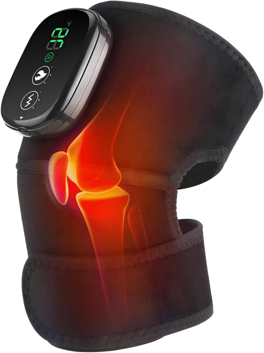 Fyrove Massagegerät Kniemassagegerät, Gelenkmassage, Massagehilfe mit Wärmefunktion, Wärmegürtel für Knie, Schulter, Ellenbogen, Oberschenkel und Wade, 5000 mAh, 3 Heizstufen, 3 Vibrationsmodi, USB, Klettverschluss