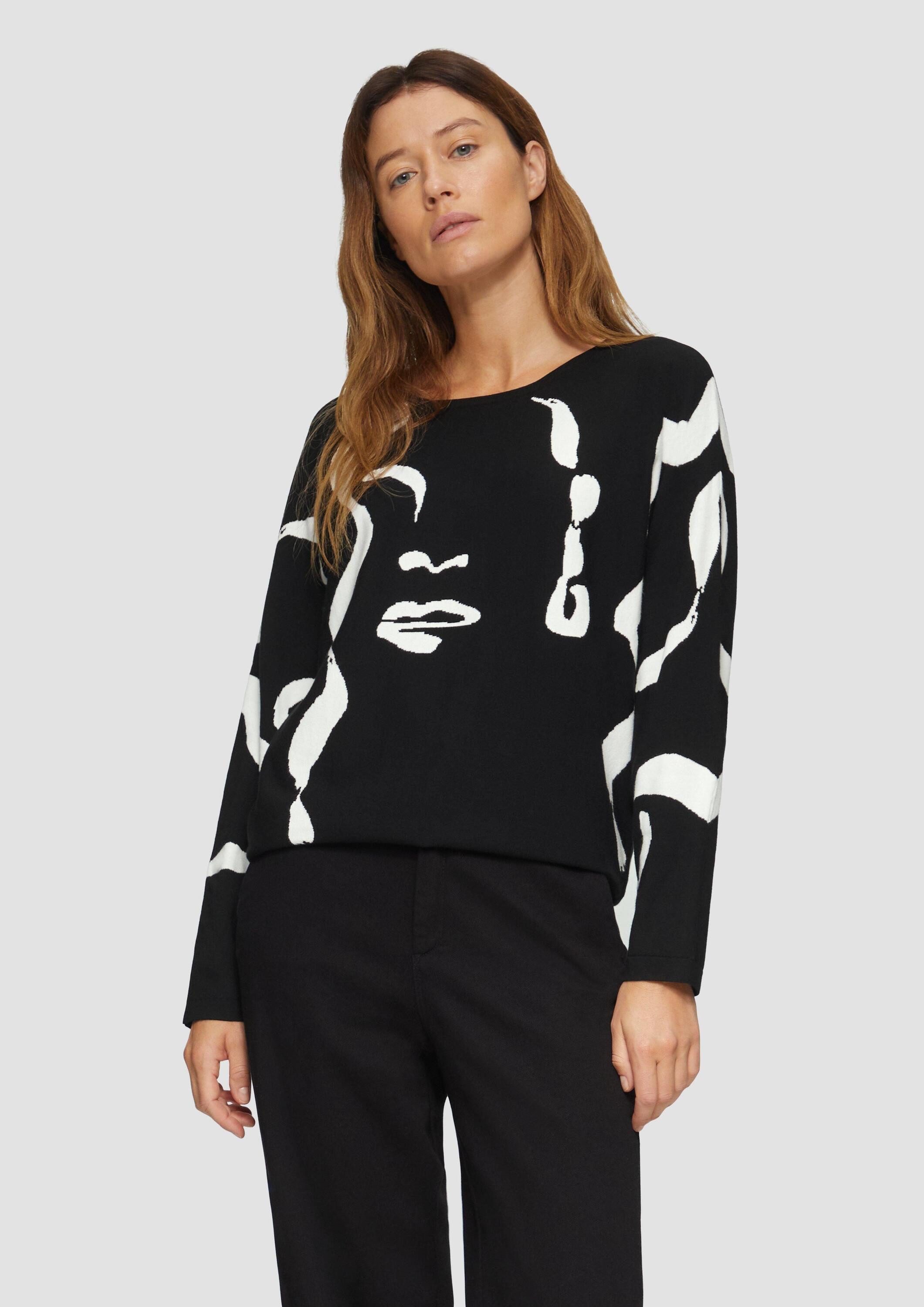 s.Oliver Longpullover Strickpullover Jacquard-Pullover mit Fledermausärmeln günstig online kaufen