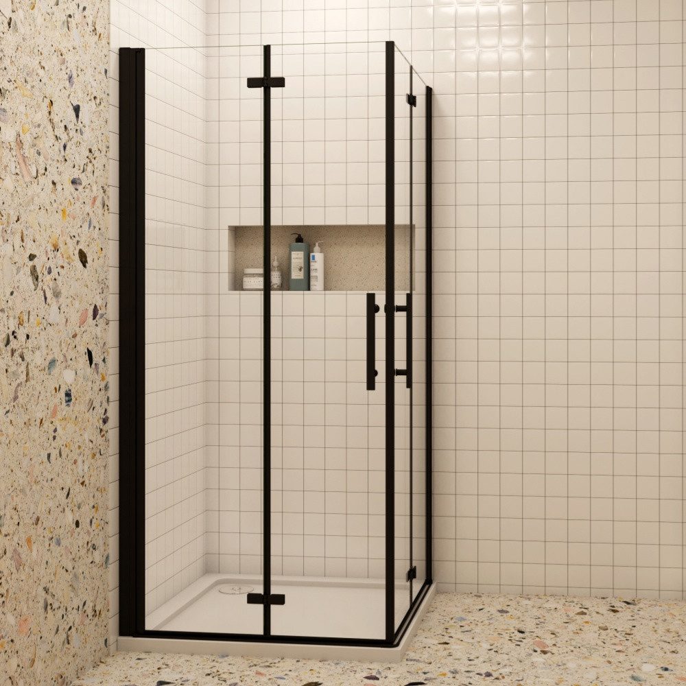 Duschparadies Dusch-Falttür 185cm Schwarz Falttür Scharniertür Duschabtrennung Duschkabine, 70x185 cm, Easyclean Sicherheitsglas, beidseitig montierbar