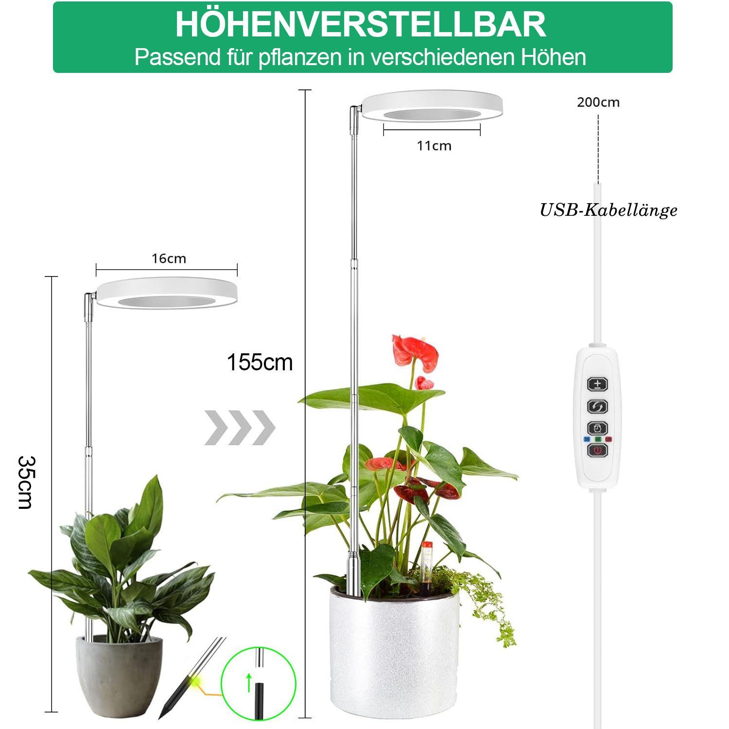 Laybasic Pflanzenlampe LED Vollspektrum Pflanzenlicht,72 LED Zimmerpflanzen Grow Lampe Winter, 3/9/12H Timer