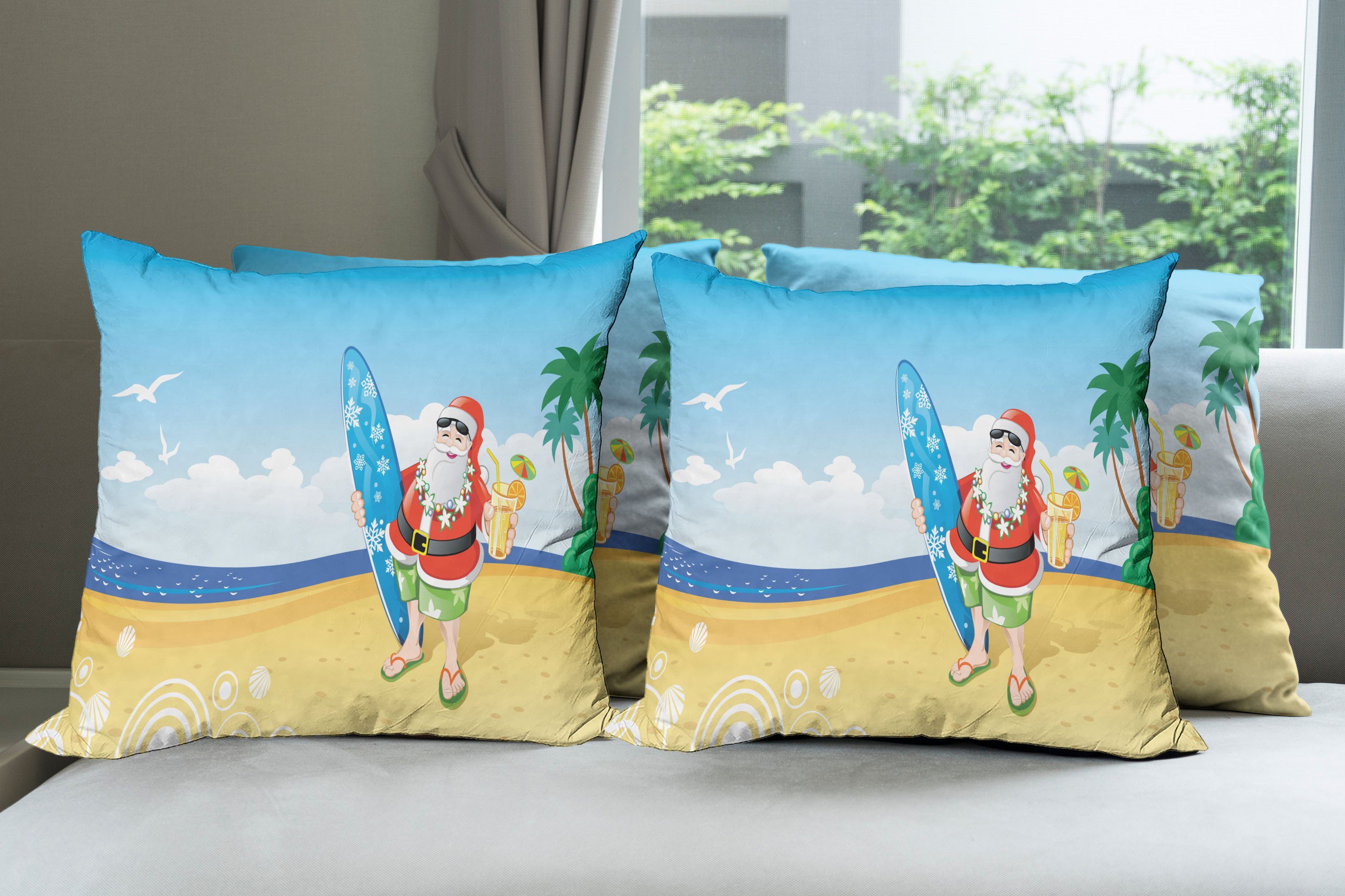 Weihnachten Accent Abakuhaus Digitaldruck, Stück), auf Kissenbezüge Doppelseitiger Sankt Modern (4 Strand-Brandung
