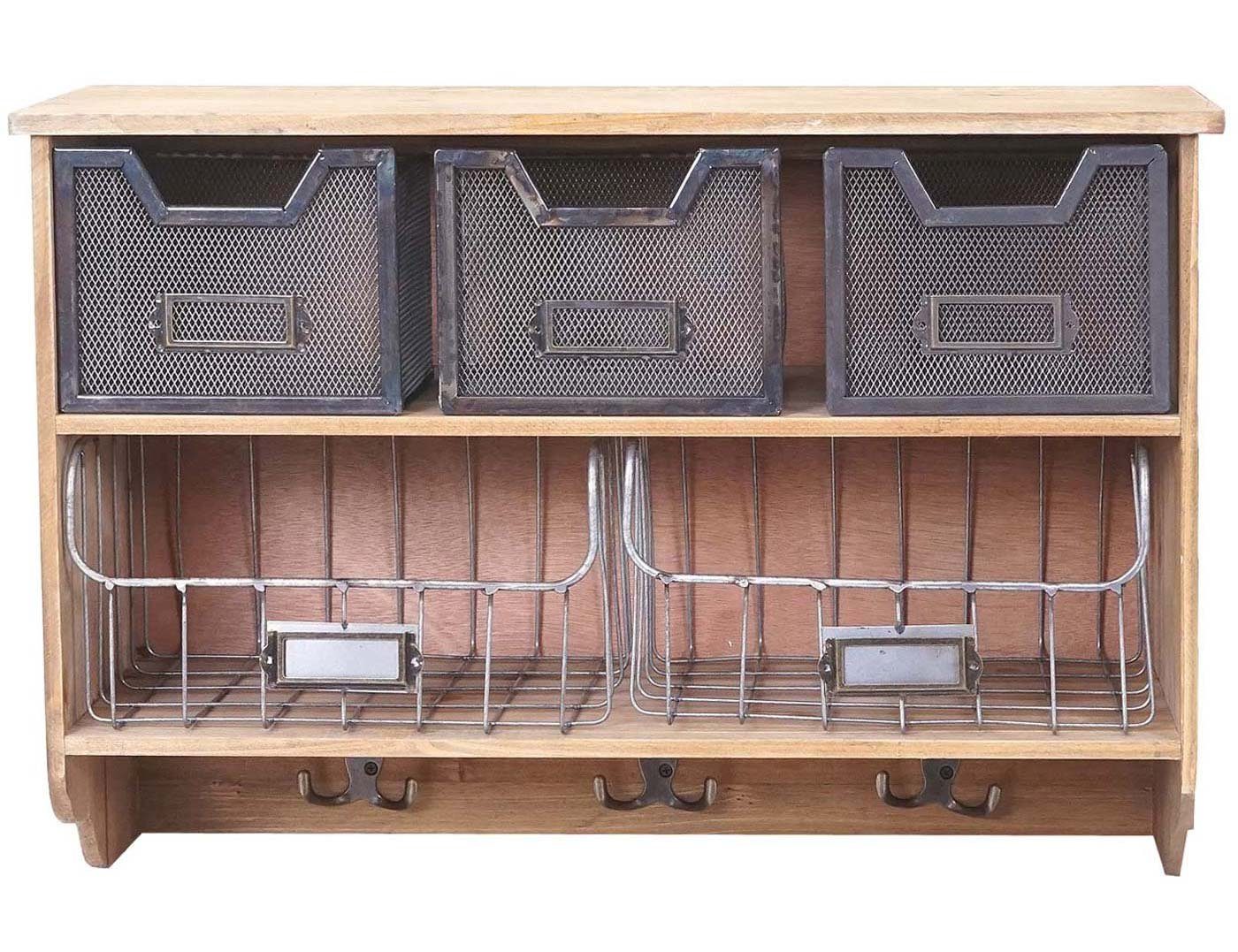 MCW Garderobenpaneel MCW-A43-G, Shabby-Look, 3 Haken, 3 kleine und 2 große Schubladen