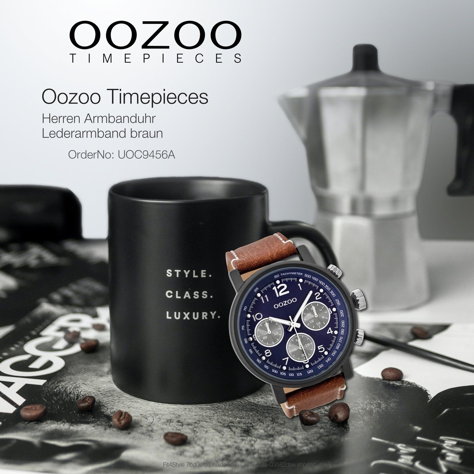 Armbanduhr Quarzuhr Analog, Casual-Style (ca. rund, Oozoo Lederarmband, Herrenuhr 48mm) OOZOO extra groß braun Herren