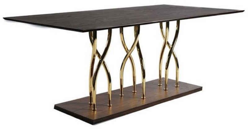 Casa Padrino Esstisch Casa Padrino Luxus Esstisch Dunkelbraun / Gold 200 x 100 x H. 78 cm - Rechteckiger Massivholz Küchentisch mit Metallbeinen - Esszimmer Möbel - Küchen Möbel - Luxus Möbel - Luxus Einrichtung