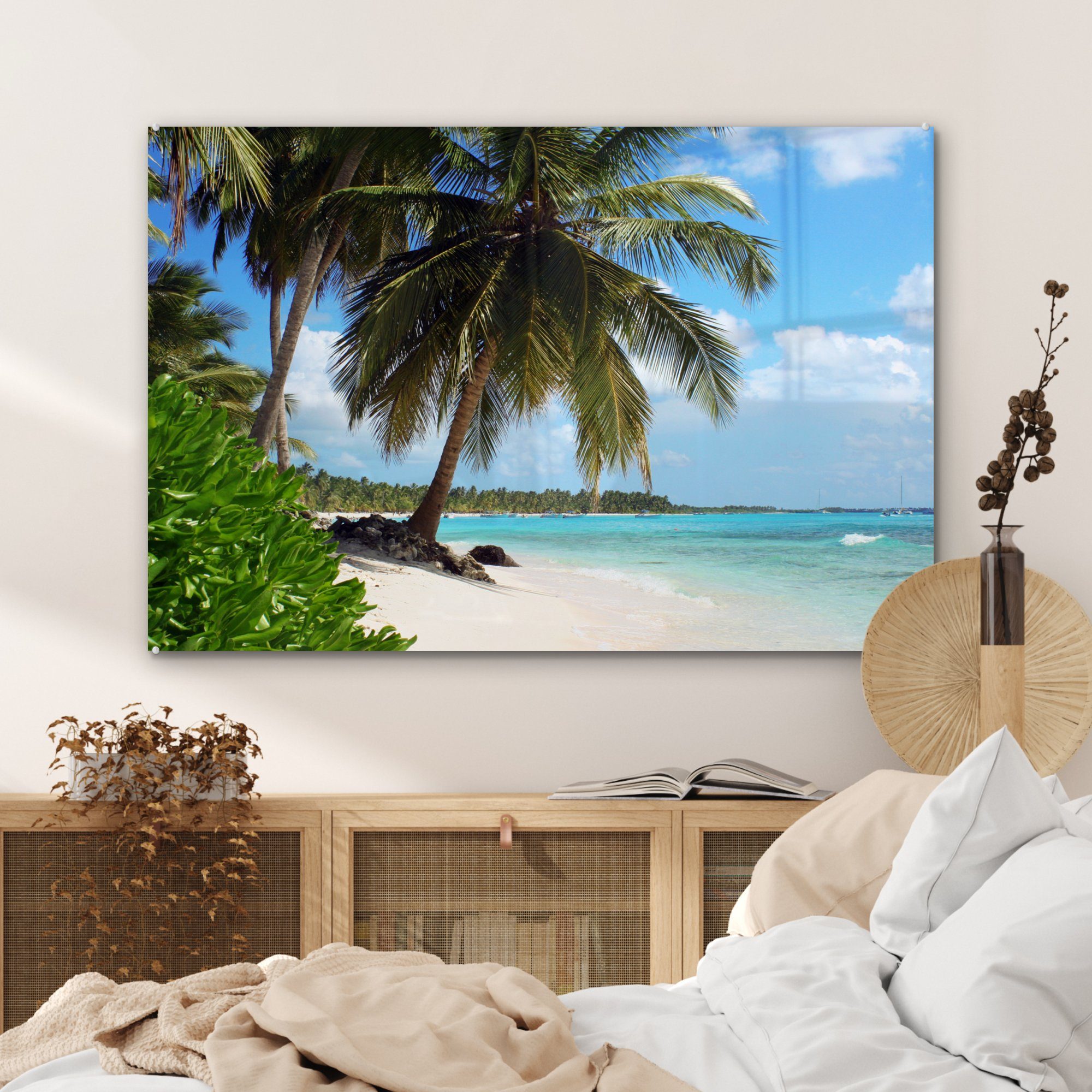 - Wohnzimmer St), Tropisch, - Acrylglasbild Schlafzimmer & Acrylglasbilder Palme (1 MuchoWow Meer