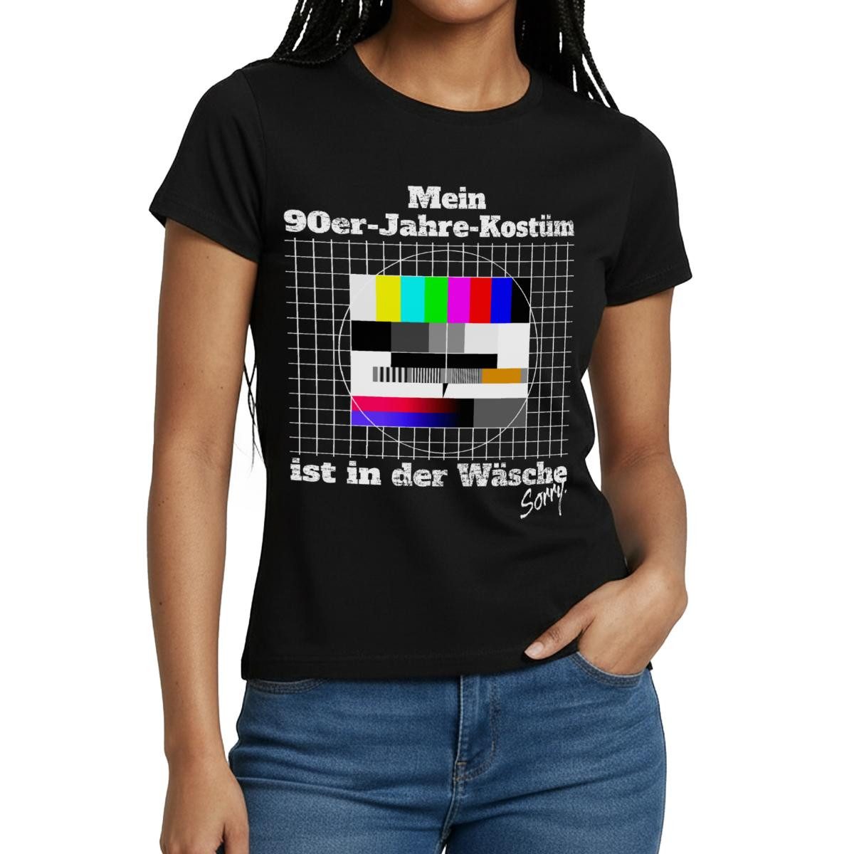Spreadshirt T-Shirt Testbild 90er Jahre Kostüm In Der Wäsche Fasching Karneval Frauen T-Sh (1-tlg)