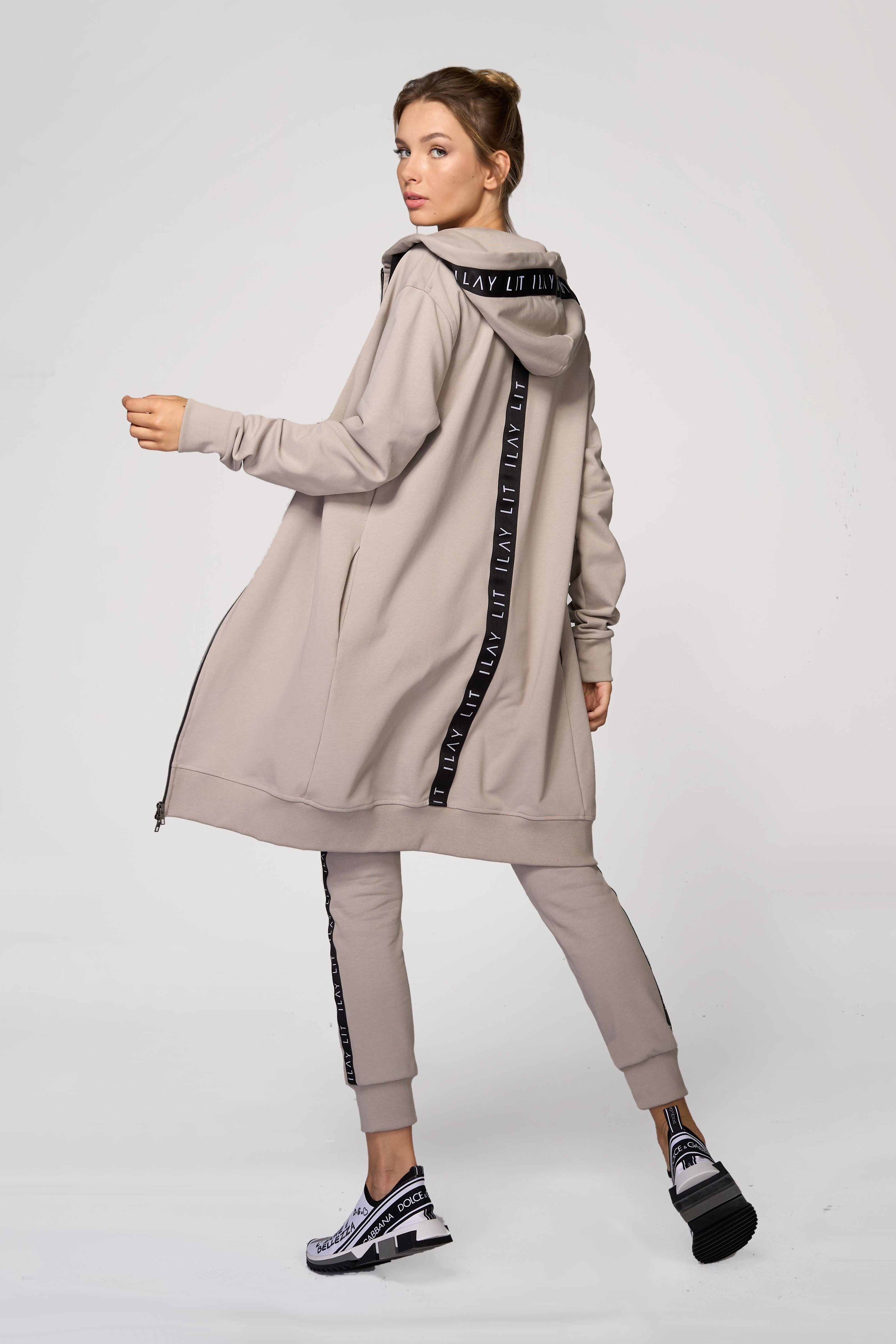 ILAY Mantel, Kapuzensweatjacke Midi Taupe Hoodie Lit