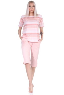 Normann Pyjama Damen Capri Schlafanzug kurzarm Pyjama im farbenfrohen Streifen Look