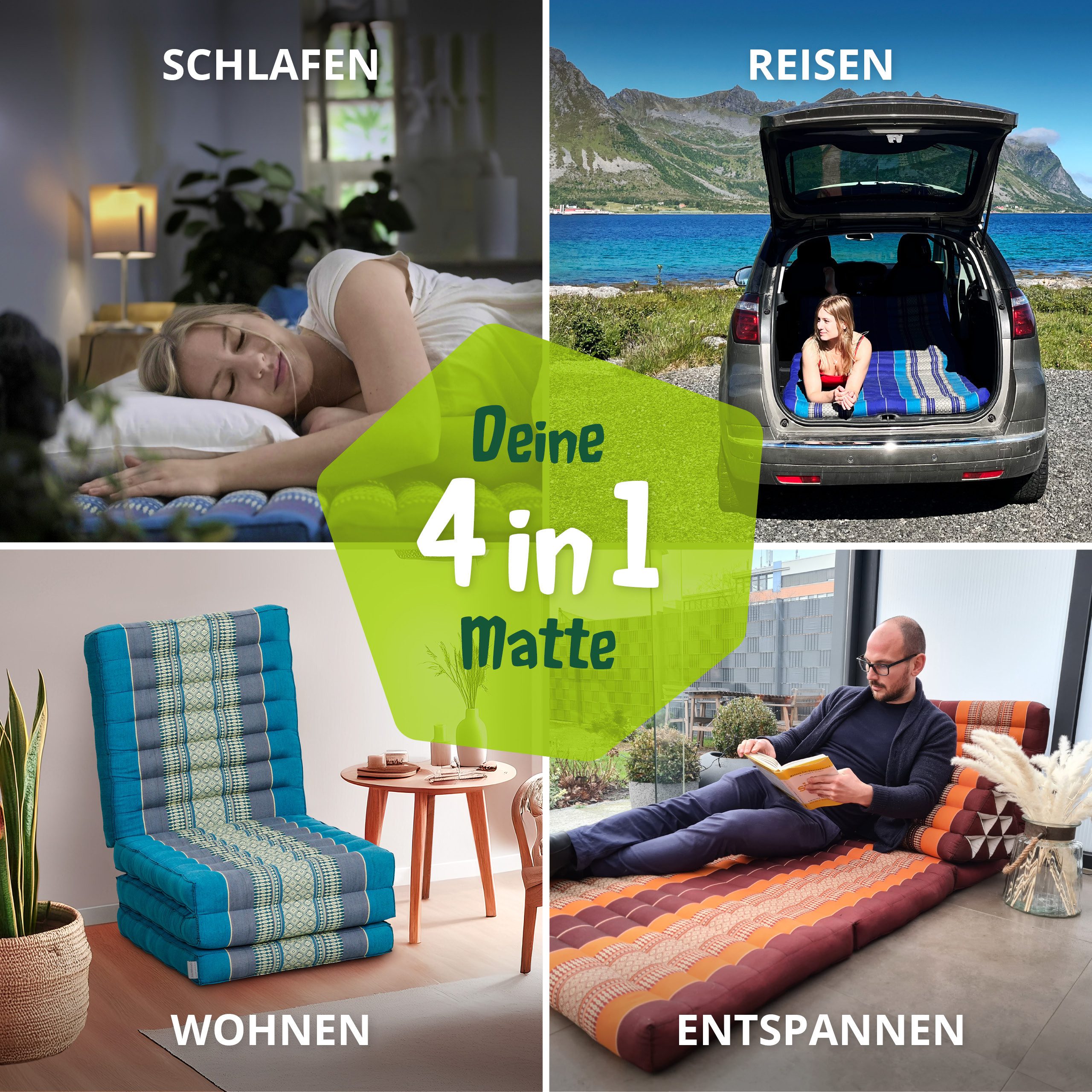 Klappmatratze 50 cm breit (Classic) - 200x50x8cm - Faltmatratze, livasia, 8 cm hoch, Kapok, vegan, handgefertigt