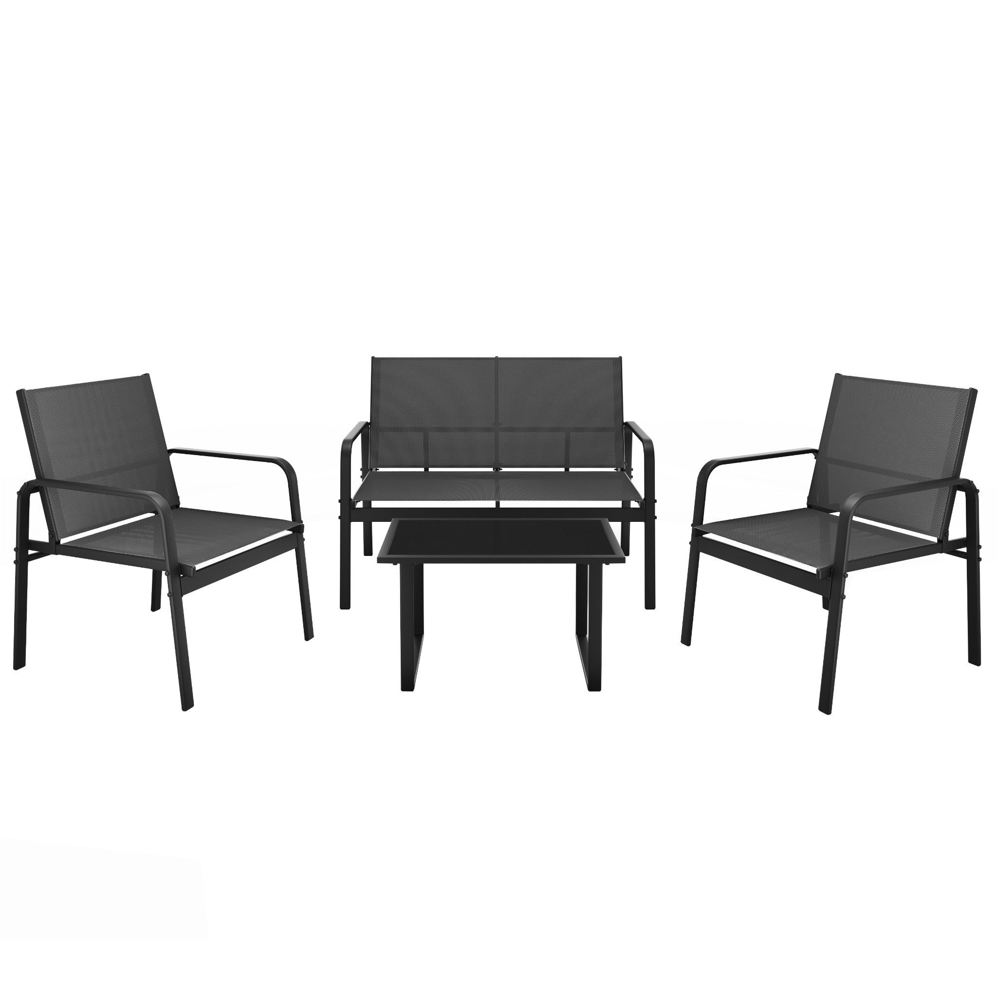 Mondeer Balkonset Gartenmöbel Set 4-tlg, Sitzgruppe mit Armlehnen & Glas-Tisch für Balkon Terrasse