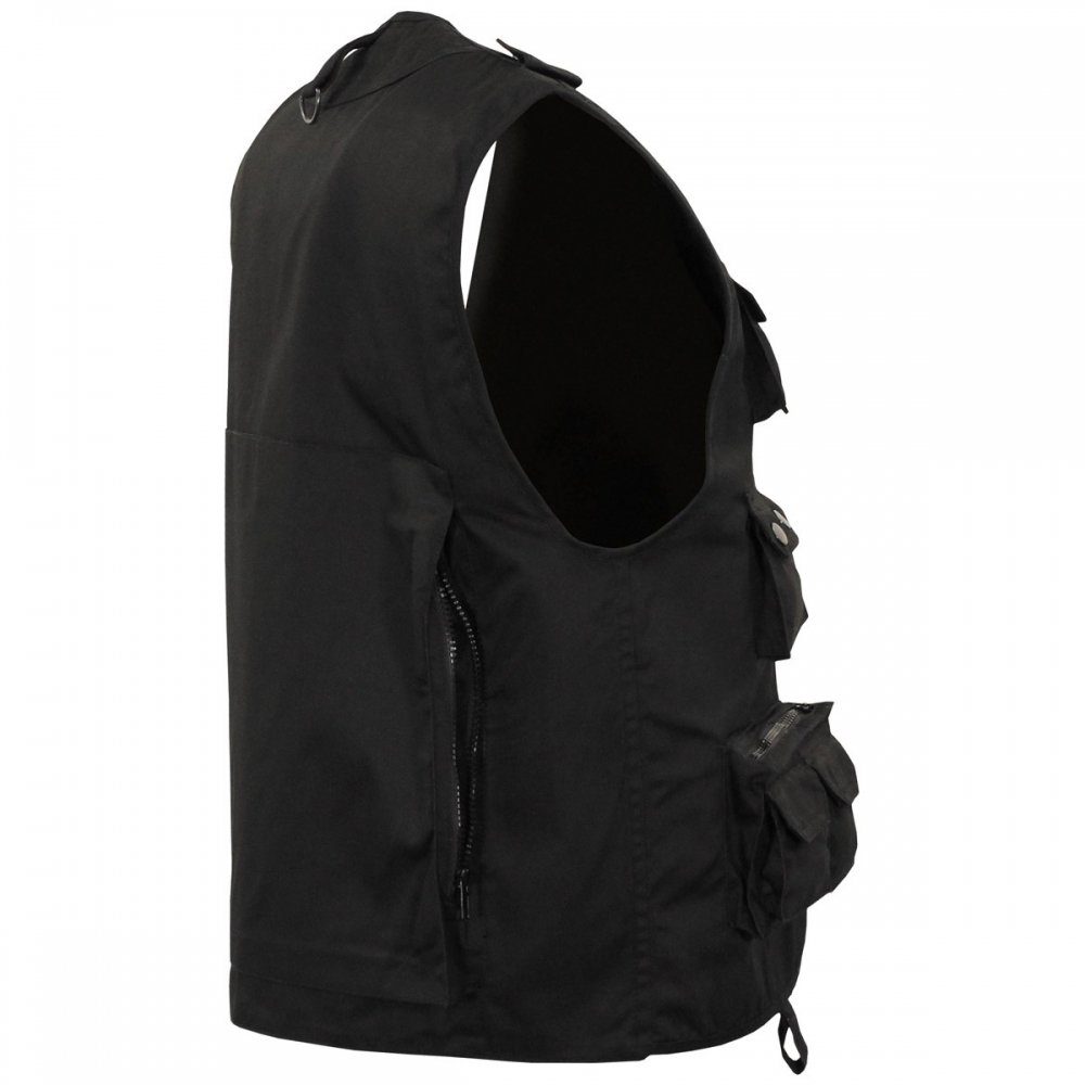 Weste, Anglerweste Rückentasche Ausführung Reißverschluss XXL schwarz, aufgesetzte MFH - seitlichem Outdoor große mit schwere
