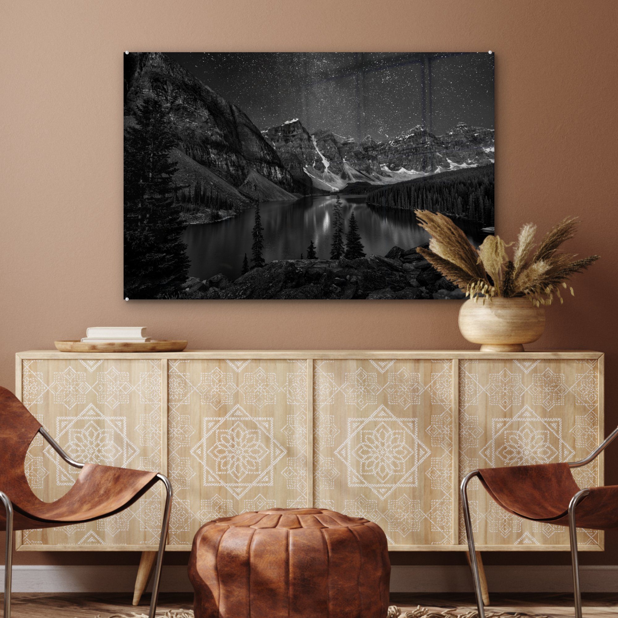 Kanada National im bei - in Nacht Wohnzimmer Banff und, Moraine Lake Park (1 Schlafzimmer & Acrylglasbild St), MuchoWow schwarz Acrylglasbilder