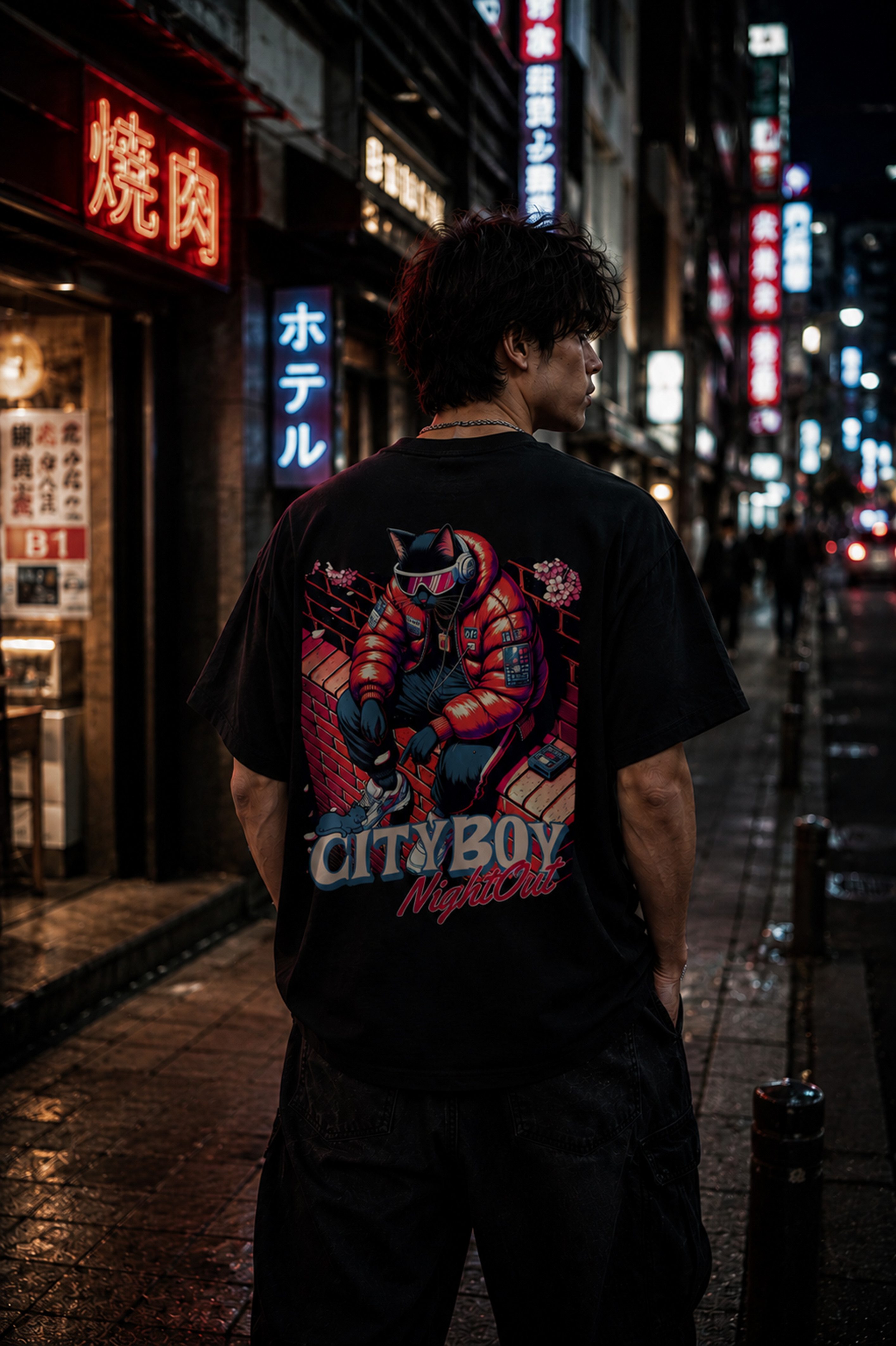 Banco T-Shirt Herren City Boy Shirt Print (Einzelartikel) Hochwertiger, großflächiger Cyberpunk-Backprint