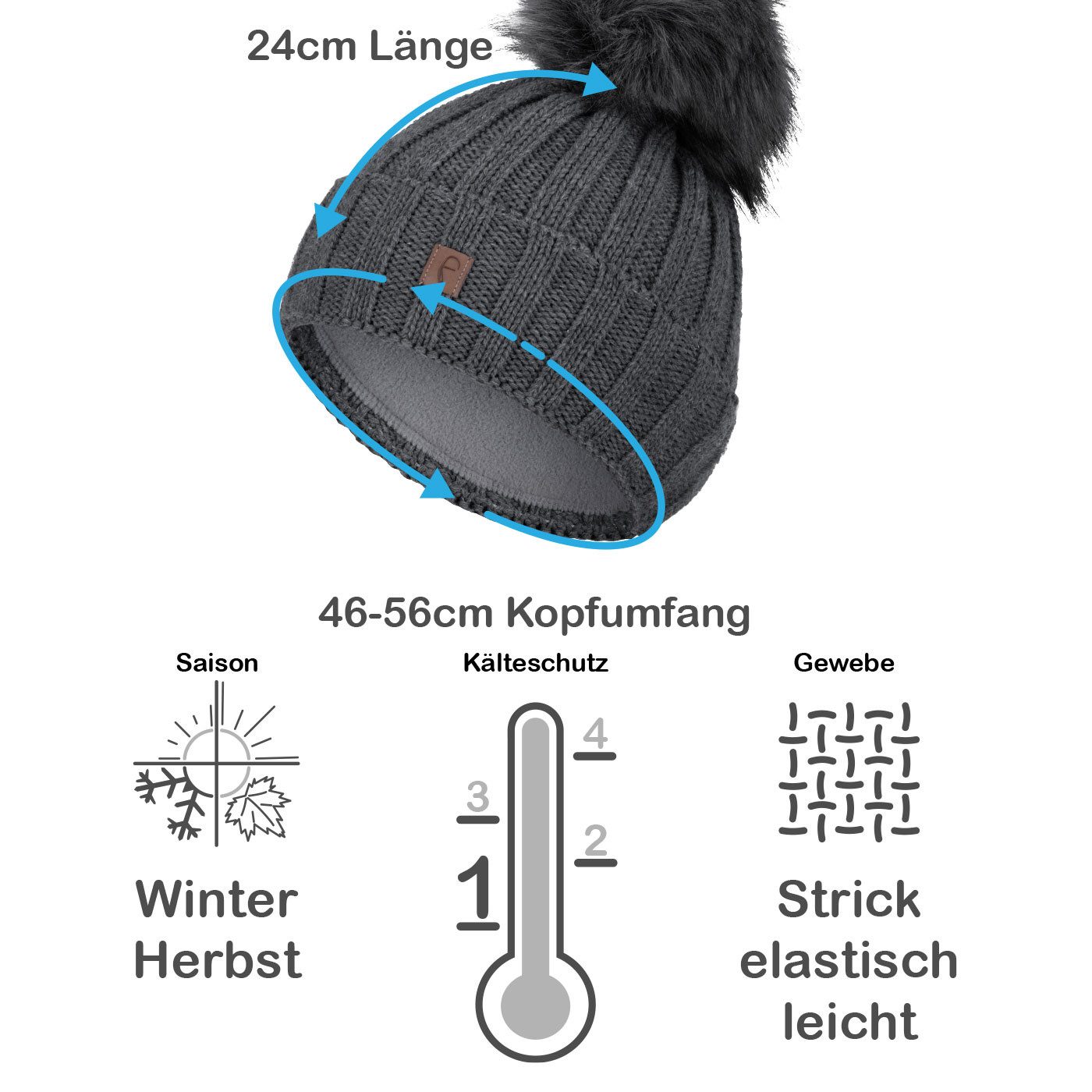 Faera Bommelmütze (1-St) Bommelmütze Wintermütze Herren Damen Unisex Fleecefutter Beanie