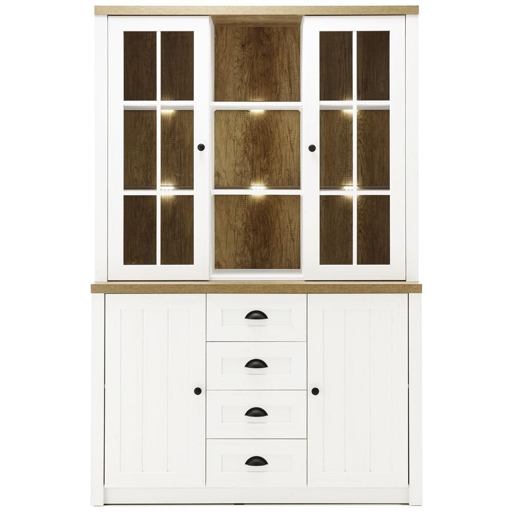 Lomadox Buffet PISA-61 Landhaus schrank in Pinie weiß und Eiche hell inkl. LED 130/198/43cm