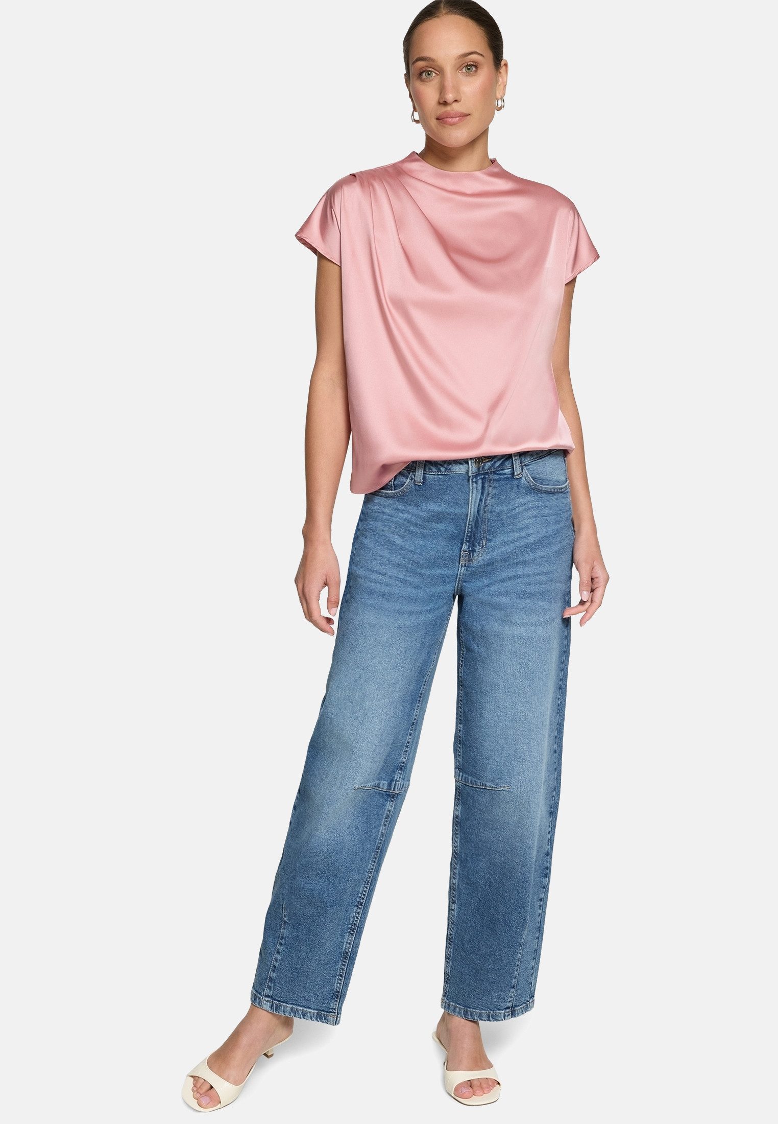 Zero Satinbluse Damen mit Kragen