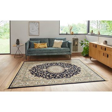 Teppich Orientalischer Samt Teppich Fransen Antik NaIn-Dunkelblau Grün, NOURISTAN, rechteckig, Höhe: 5 mm
