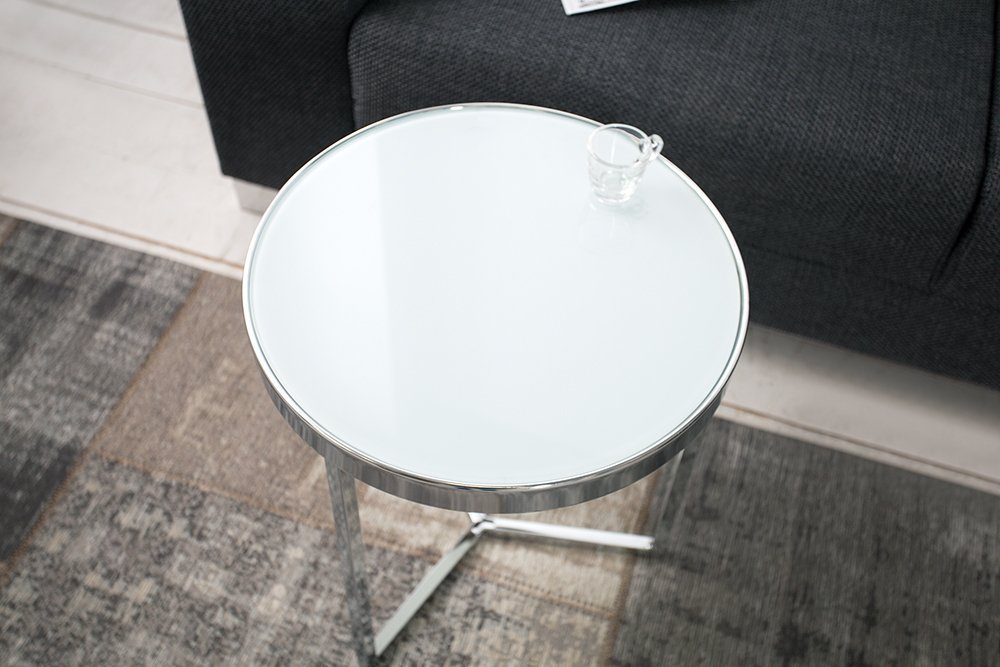 riess-ambiente Beistelltisch Glas-Platte · Metall ASTRO 45cm silber weiß, | / Modern · Wohnzimmertisch rund · · Design weiß silber