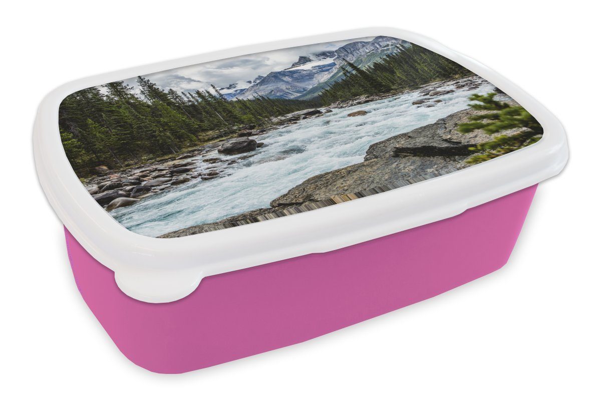 Fluss Kinder, in für Snackbox, Kunststoff in Nähe rosa Brotbox Brotdose MuchoWow Kunststoff, eines Lunchbox (2-tlg), Mädchen, Berges der Kanada, Erwachsene,