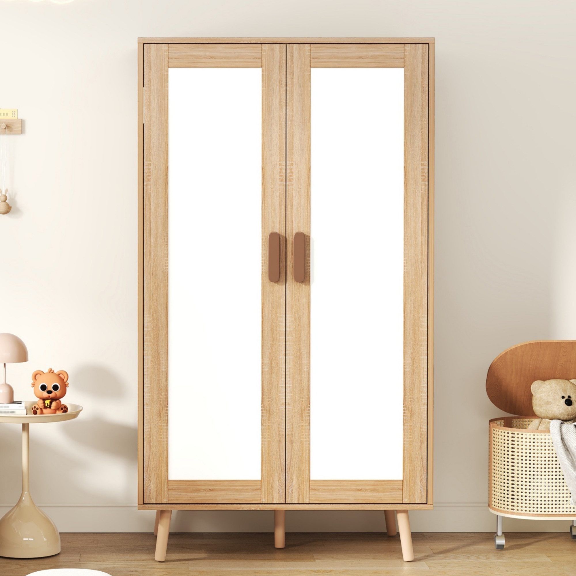 Ulife Kinderkleiderschrank 2-türiger Kleiderschrank, mit Kleiderstange und Schubladen (1-St)