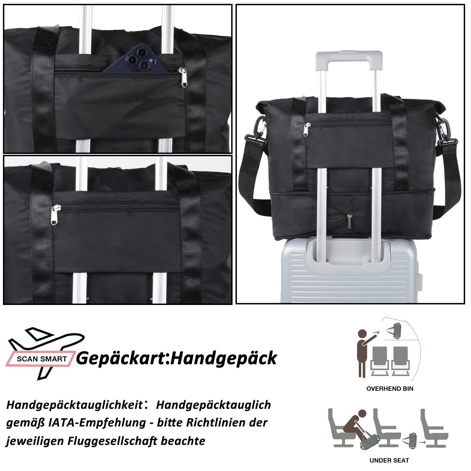 TAN.TOMI Reisetasche Erweiterbares Reisetasche Damen Herren Sporttasche 42x28x23 Handgepäck (Erweiterbares Weekender Bag mit Nassfach), Schwimmtasche Wasserdicht Travel Bag Fitnesstasche Trainingstasche