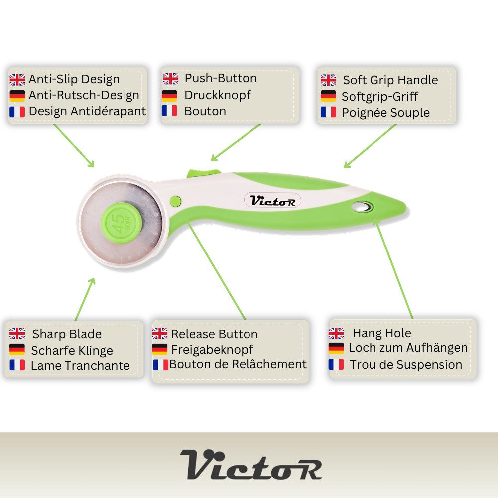Victor (Zenith) Rollenschneidemaschine Rollschneider, mit 45mm Klinge, zum Nähen und Schneiden von Stoffen