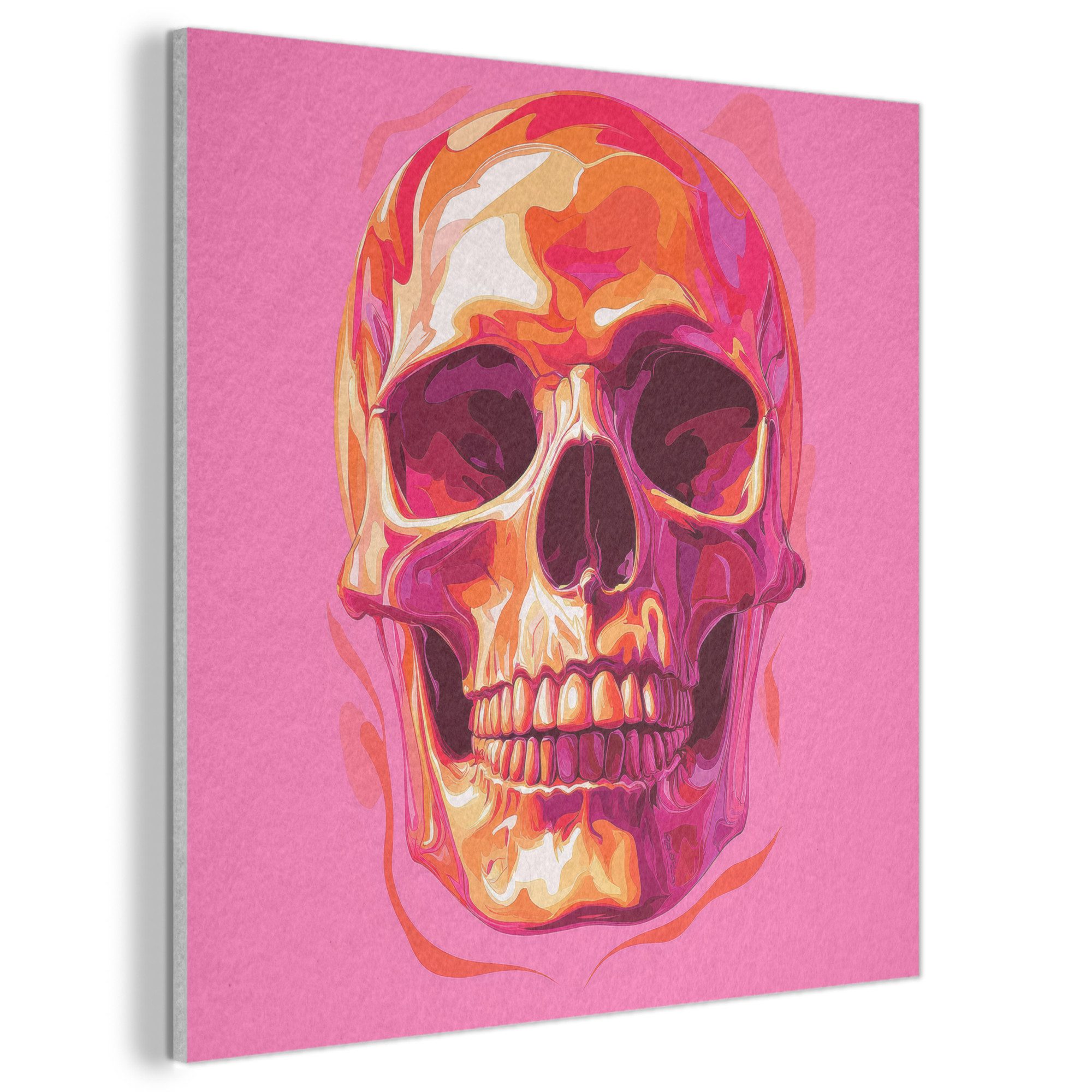 MuchoWow Gemälde Leuchtend rosa - Zähne - Schädel, Fotodruck (1 St), Akustikbilder PET-Filz, Wandpaneele, Akustikpaneele 90x90 cm
