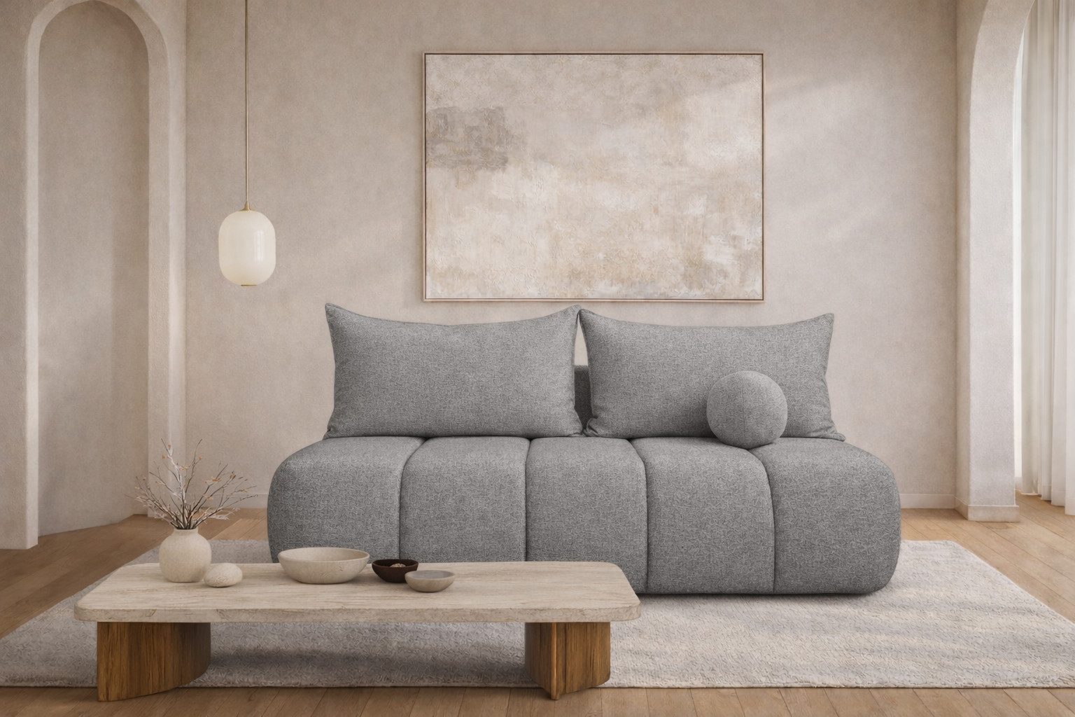 Kaiser Möbel Schlafsofa mit Schlaffunktion und Bettkasten, Velours Stoff Monolith, Sofa PIANO, Einzelsofa, Water Repellent Stoff,Veloursstoff,hoher Sitzkomfort