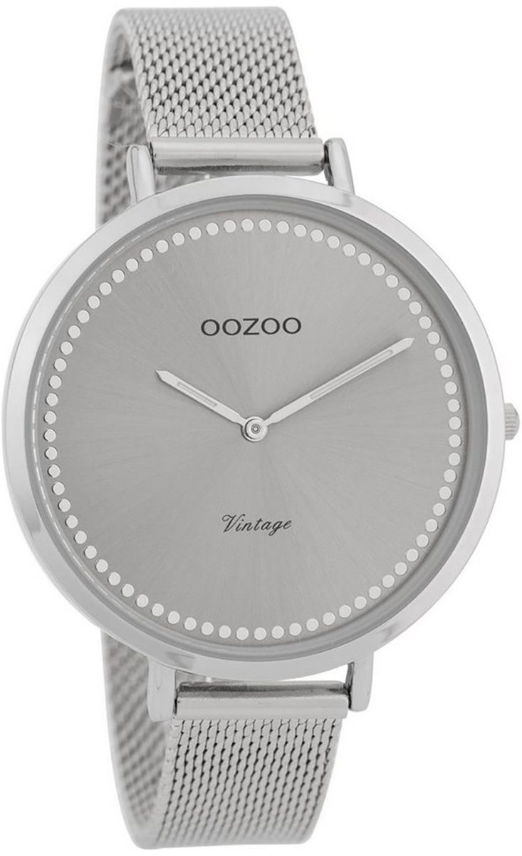OOZOO Quarzuhr Oozoo Damen-Uhr silber, Damenuhr rund, groß (ca. 40mm) Edelstahlarmband, Fashion-Style