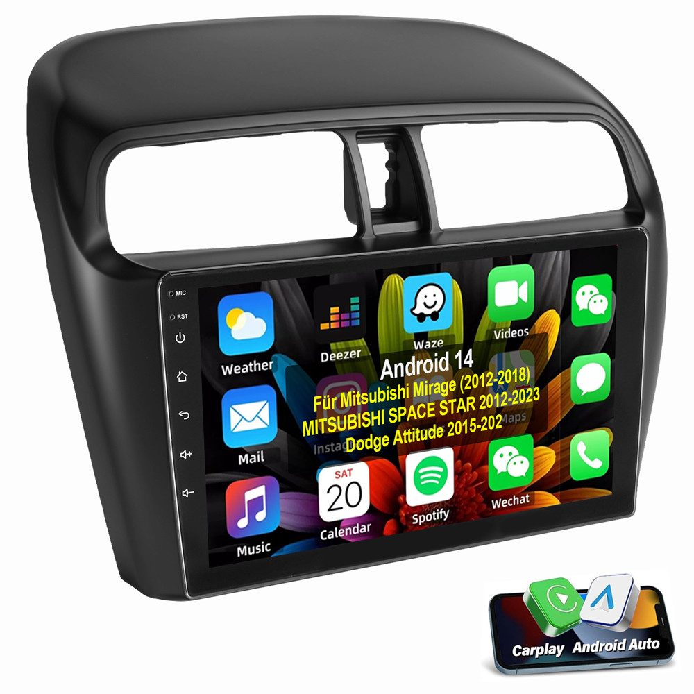 ESSGOO Für Mitsubishi Mirage Space Star Dodge Attitude Autoradio Autoradio (Digitalradio (DAB), RDS, FM, AM, Apple Carplay Android Auto GPS Navi WIFI BT)