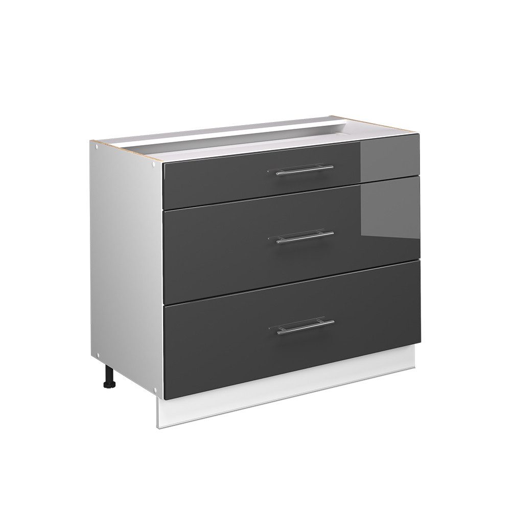 Vicco Unterschrank Fame-Line, Anthrazit Hochglanz/Weiß, 100 cm ohne Arbeitsplatte (1-St)